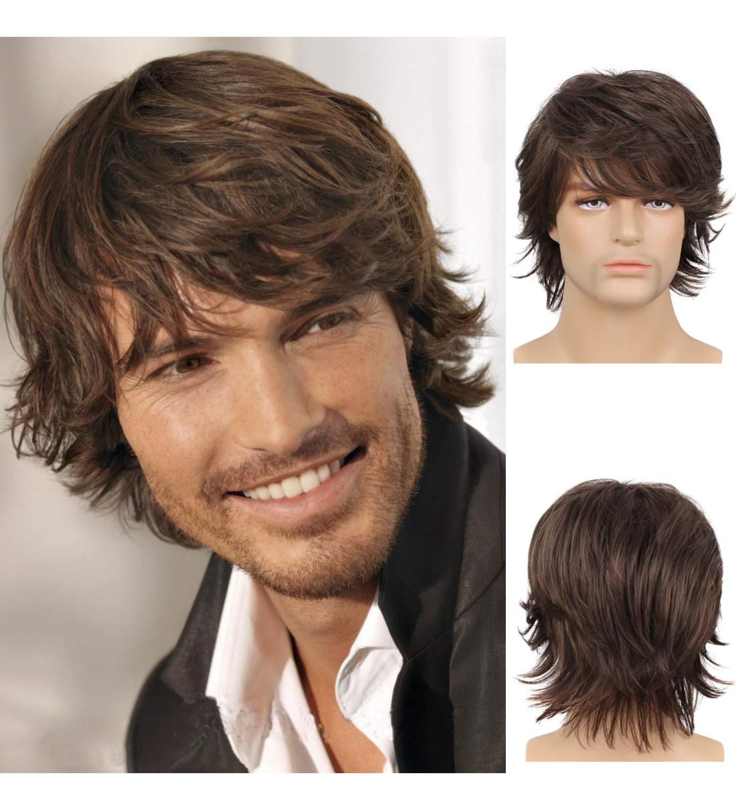 Men's Layered Wave Wig with Ponytail - Synthetic Cosplay & Halloween Costume Wig Y248-Braun - International Shipping Available - Buy Online on GoSupps.com