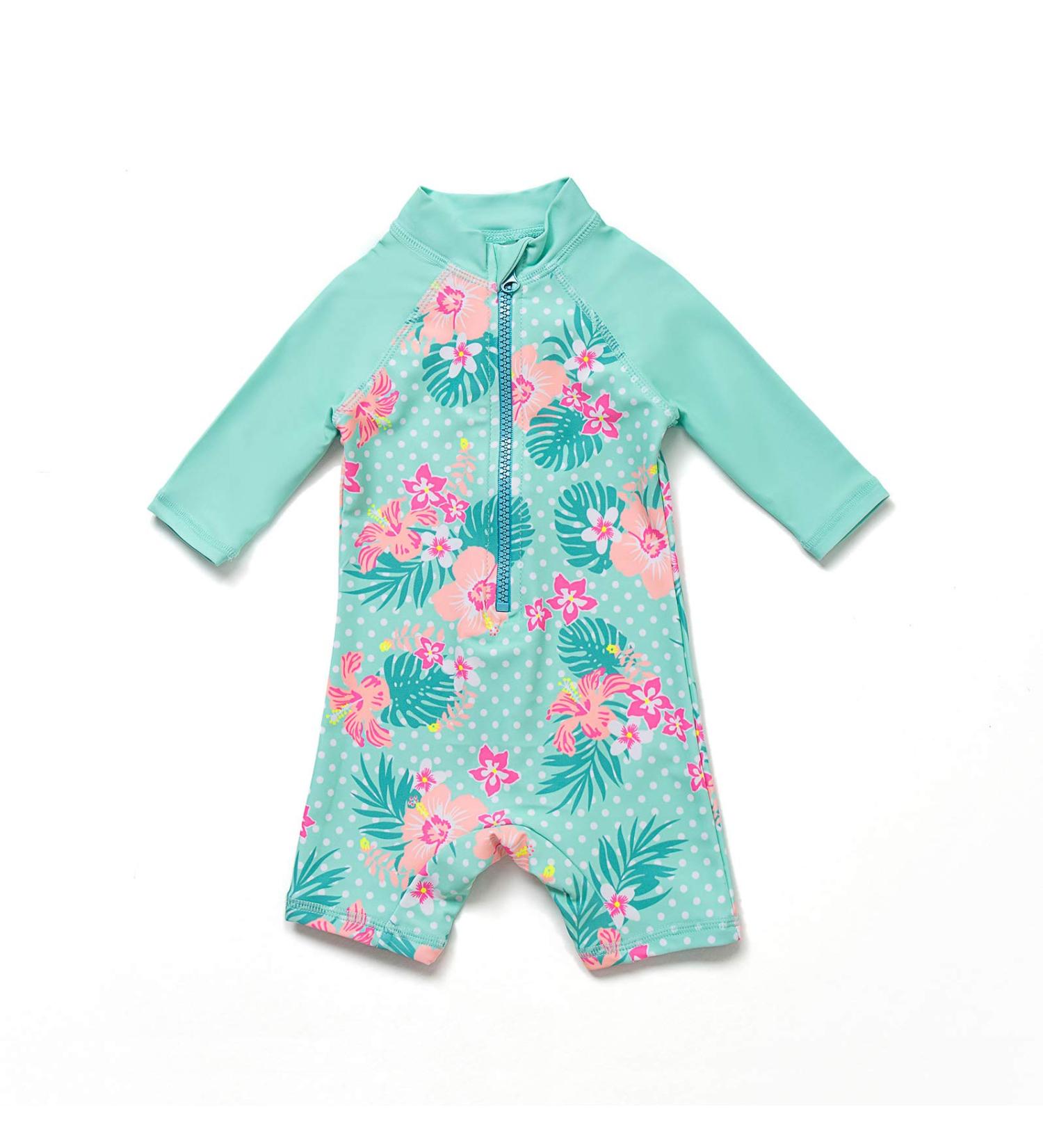 BONVERANO Baby Girls Swimsuit | Long Sleeve One Piece Swimwear UPF 50+ Sun Protection | 6-9 Months Green - Buy Online on GoSupps.com