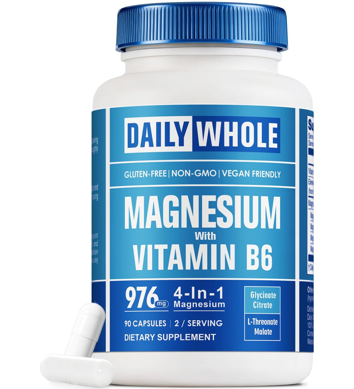 Magnesium Glycinate 4-in-1 Complex 90 Capsules of Magnesium Glycinate Citrate Malate L-Threonate & Vitamin B6 Supplement for Health | Third Party Tested Non-GMO Gluten Free - Buy Online on GoSupps.com