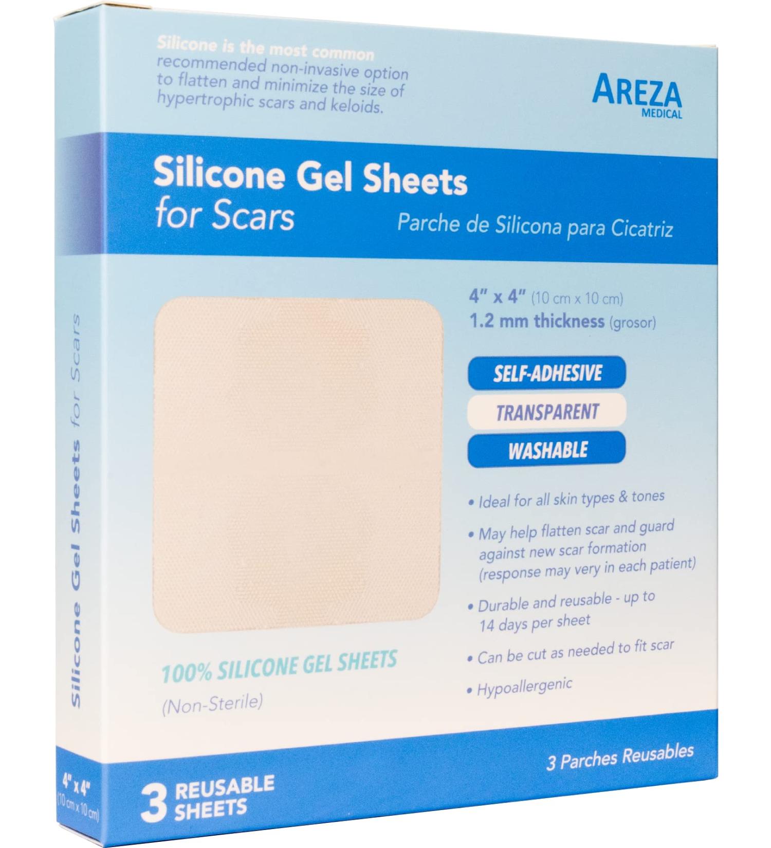 Areza Medical Silicone Gel Sheets for Scars 4 x 4 - Three Sheets Per Box - Buy Online on GoSupps.com