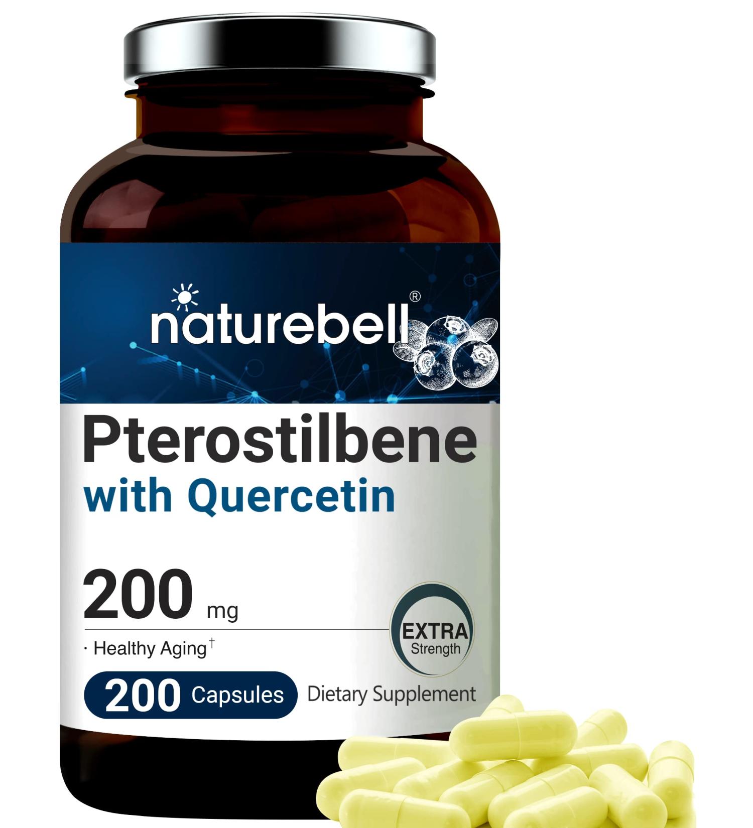 Pterostilbene Quercetin Supplements 200mg - 200 Capsules | Wild Blueberry Sourced for Healthy Aging, Memory, and Cardio Health - Buy Online on GoSupps.com