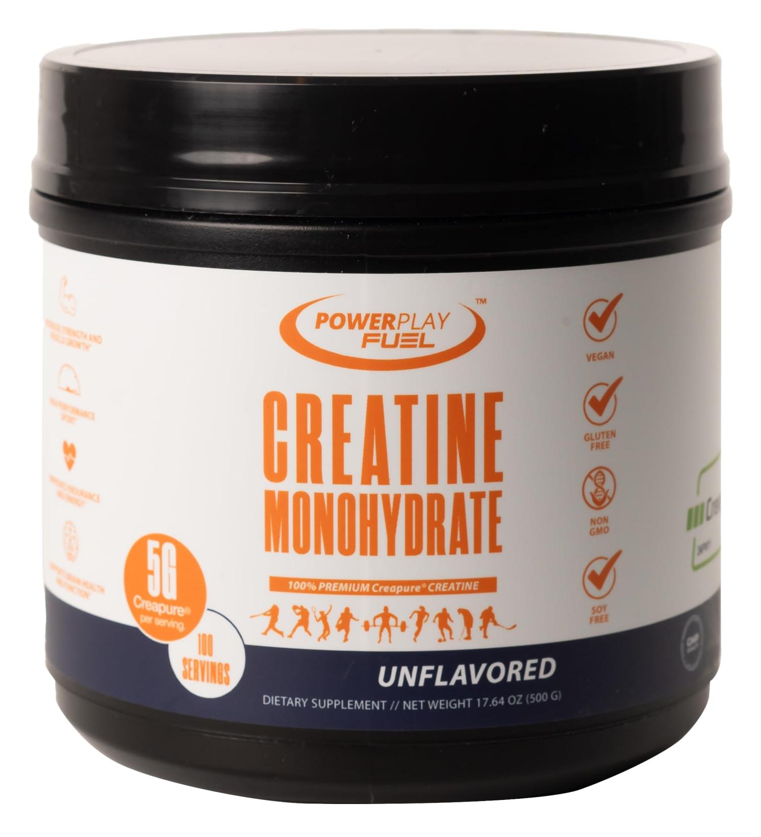 CREATINE Monohydrate Powder Supports Energy, Brain & Muscle Health, and Recovery for Men & Women - Gluten & GMO Free, Soy Free, Sport Certified Unflavored, 500 G, 100 Servings 1.1 Pound (Pack of 1) - Buy Online on GoSupps.com