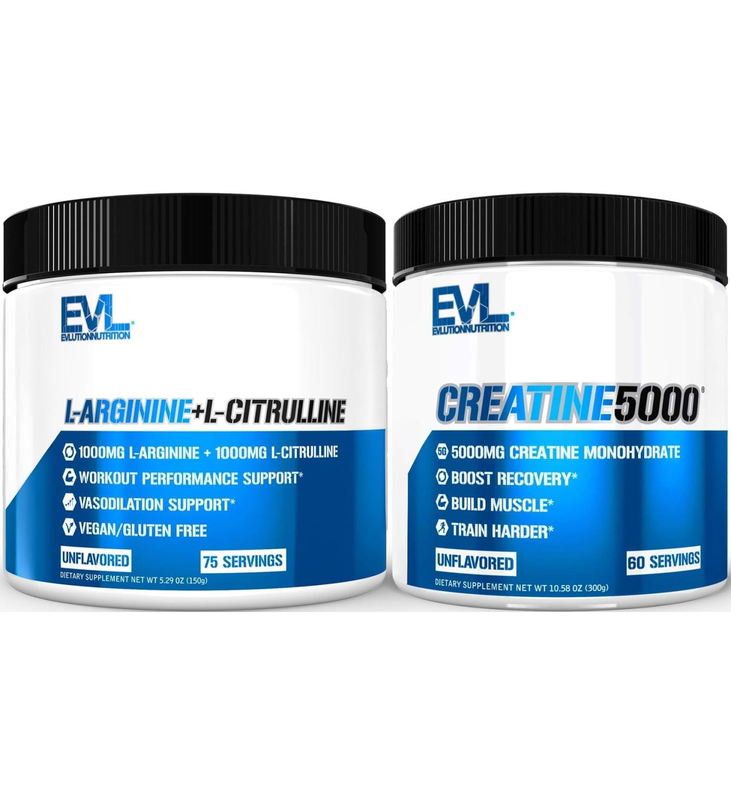 Pure Creatine Monohydrate Powder 5g (Unflavored 60 Servings) Plus L-Arginine and L-Citrulline Nitric Oxide Complex (Unflavored 75 Servings) - Buy Online on GoSupps.com