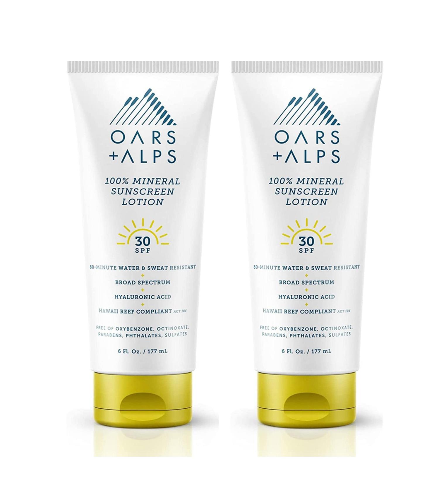 Oars + Alps Mineral SPF 30 Sunscreen Body Lotion Infused with Hyaluronic Acid Shea Butter and Coconut Oil Water and Sweat Resistant 6 Fl Oz Each 2 Pack - Buy Online on GoSupps.com