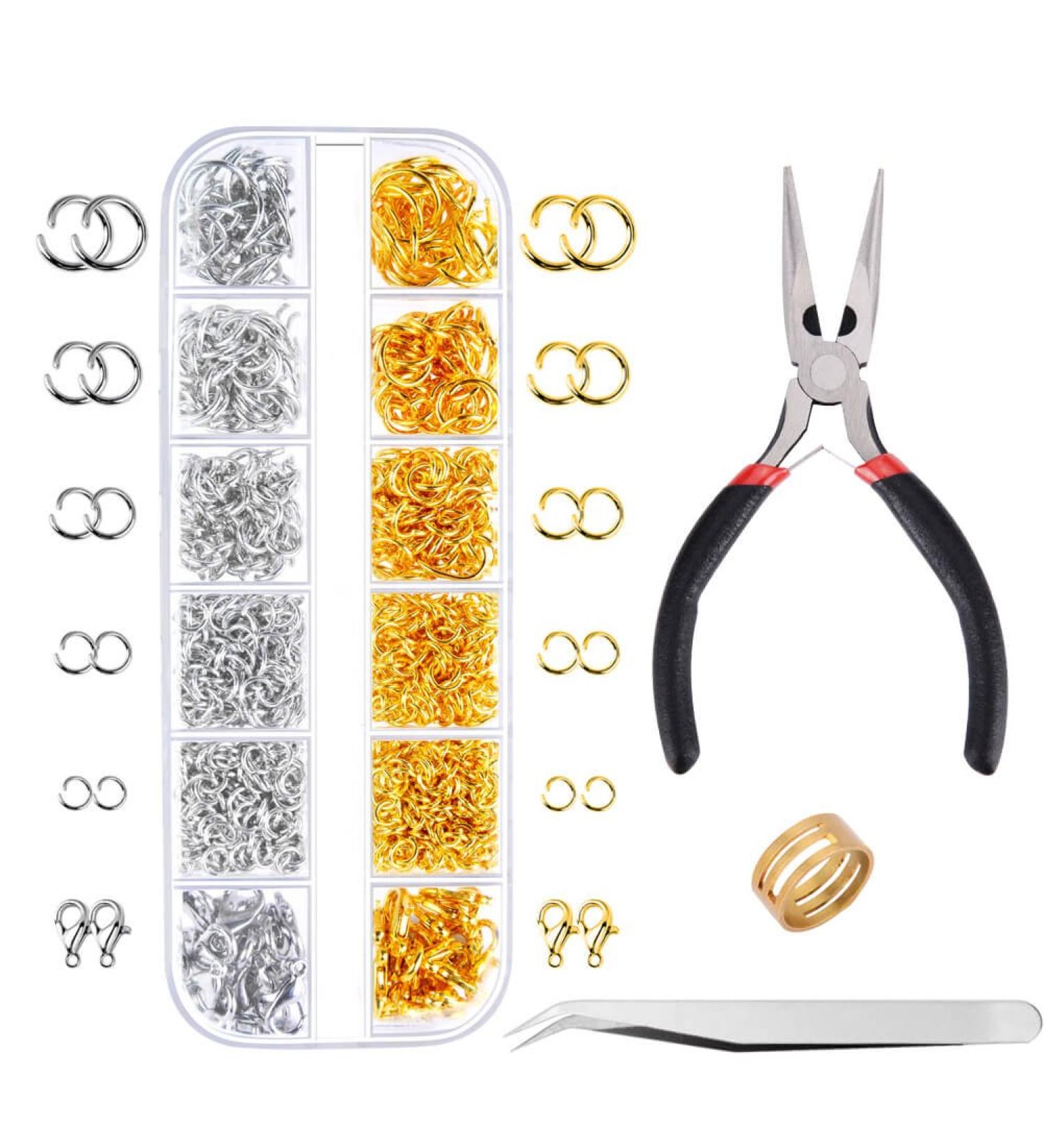 Paxcoo 1200Pcs Jump Rings & Lobster Clasps Kit with Pliers - Silver and Gold Jewelry Findings Set - Buy Online on GoSupps.com