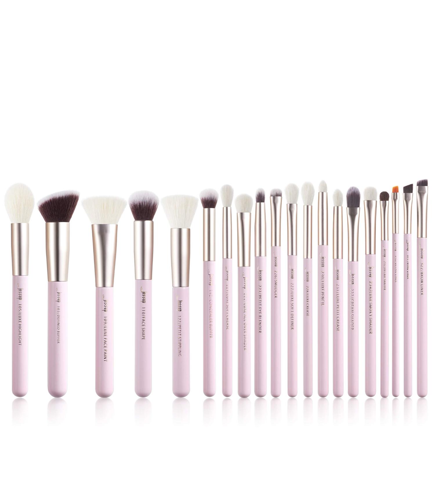 Jessup 20pcs Professional Makeup Brush Set - Natural Bristle for Foundation, Eyeshadow, Blusher - Concealer Brush Included - Blushing Bride T291 - Buy Online on GoSupps.com