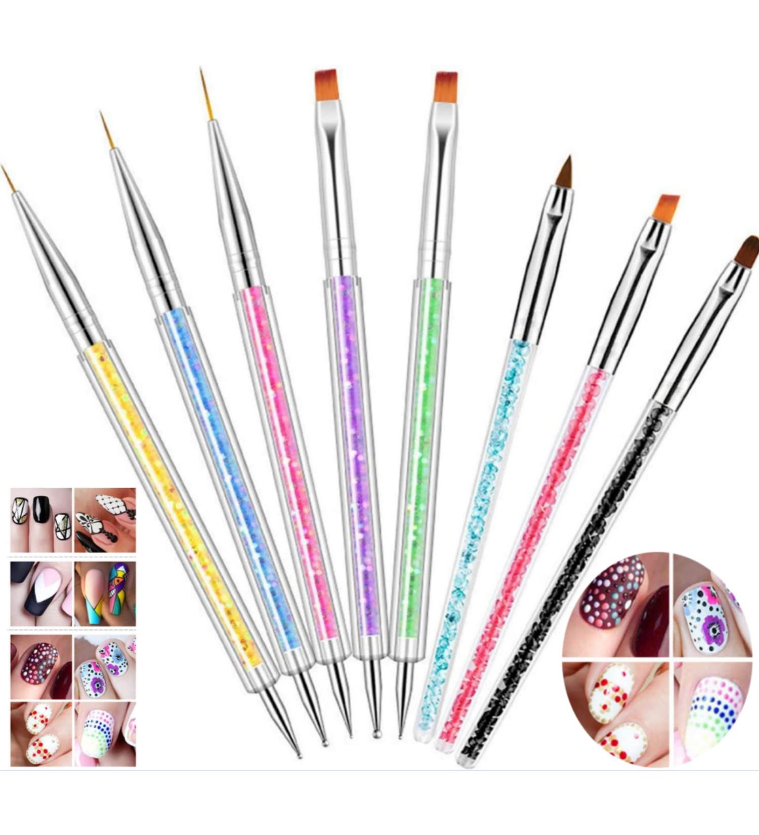8pcs Double Ended Nail Art Brushes & Dotting Tools Set for DIY Manicure - Women's Nail Art Pens & Painting Brushes - Buy Online on GoSupps.com