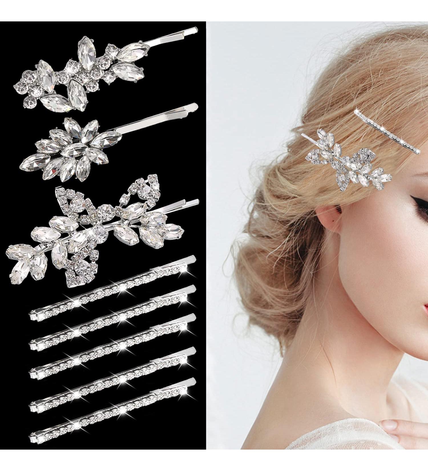 8-Piece Rhinestone Bridal Hair Clips - Crystal Leaf Wedding Pins for Brides & Bridesmaids - Buy Online on GoSupps.com
