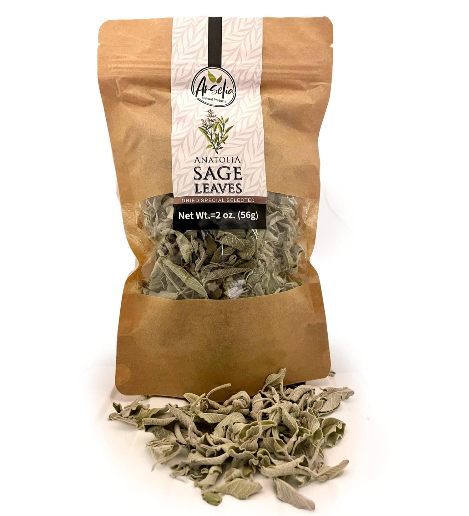 Arseila Sage Leaves - Premium Wild Whole Mediterranean Sage Leaf - Cooking, Tea, Smudge - 3 oz - Buy Online on GoSupps.com