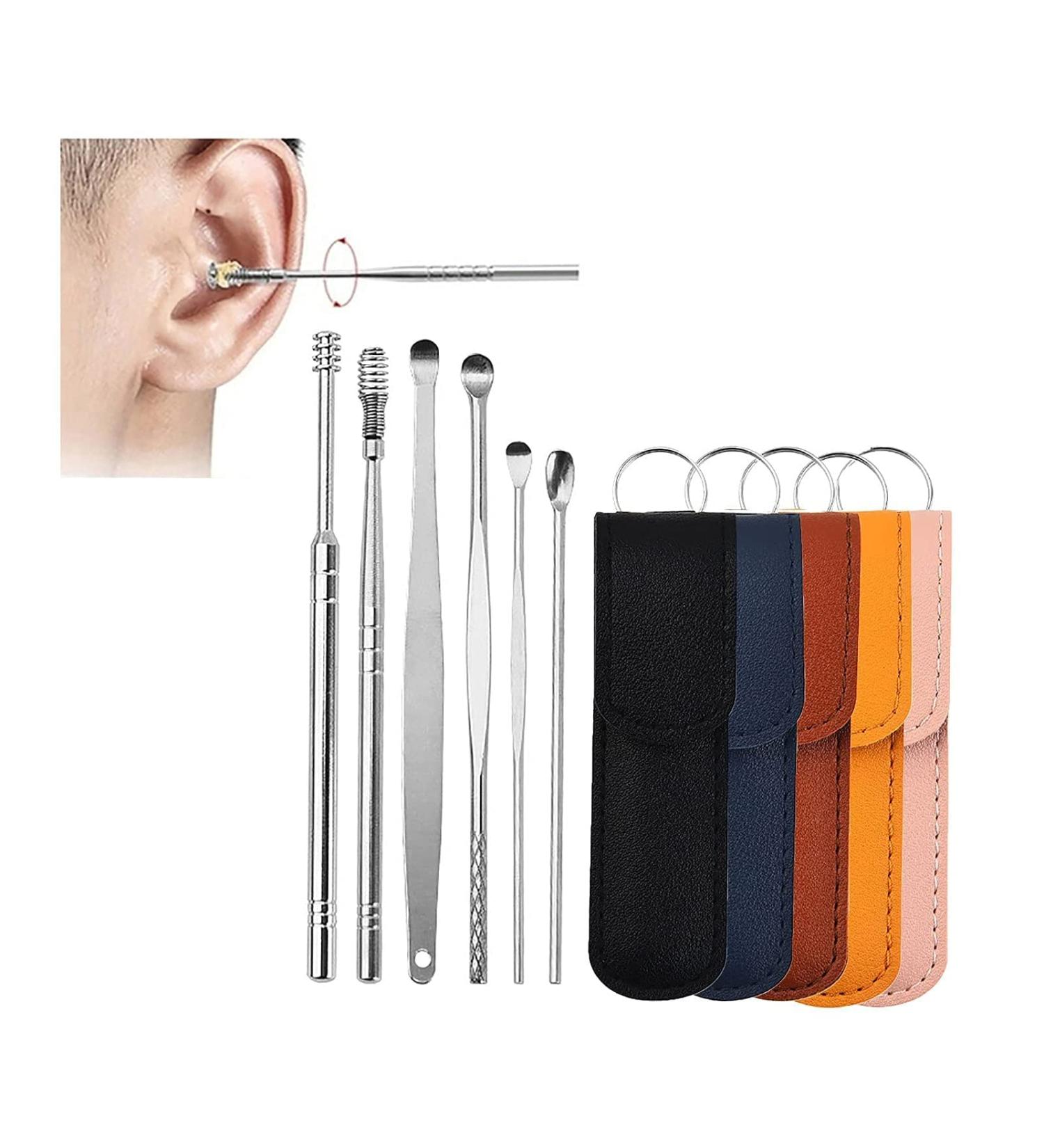 Aoyuexi 6 Pcs Ear Wax Removal Set - Stainless Steel Earwax Remover Kit with Storage Bag for Adults & Kids - Buy Online on GoSupps.com