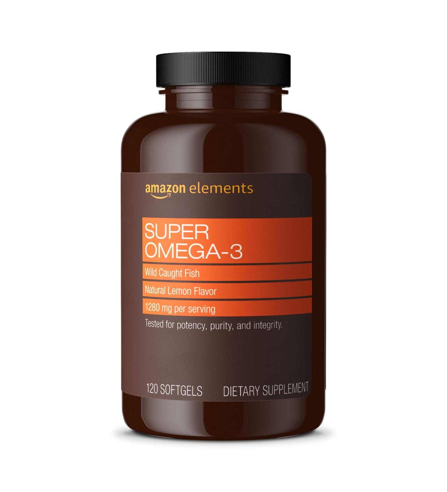 Amazon Elements Super Omega-3 Lemon Flavor Softgels - EPA & DHA Fatty Acids - 120 Softgels (1280mg per Serving) - Packaging May Vary - Buy Online on GoSupps.com