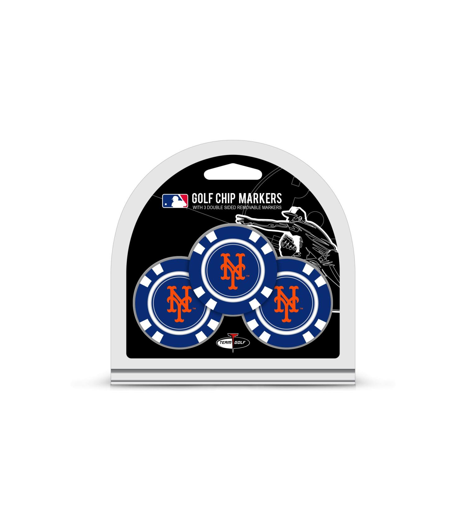 Team Golf MLB Golf Chip Ball Markers (3 Count), Poker Chip Size with Pop Out Smaller Double-Sided Enamel Markers New York Mets