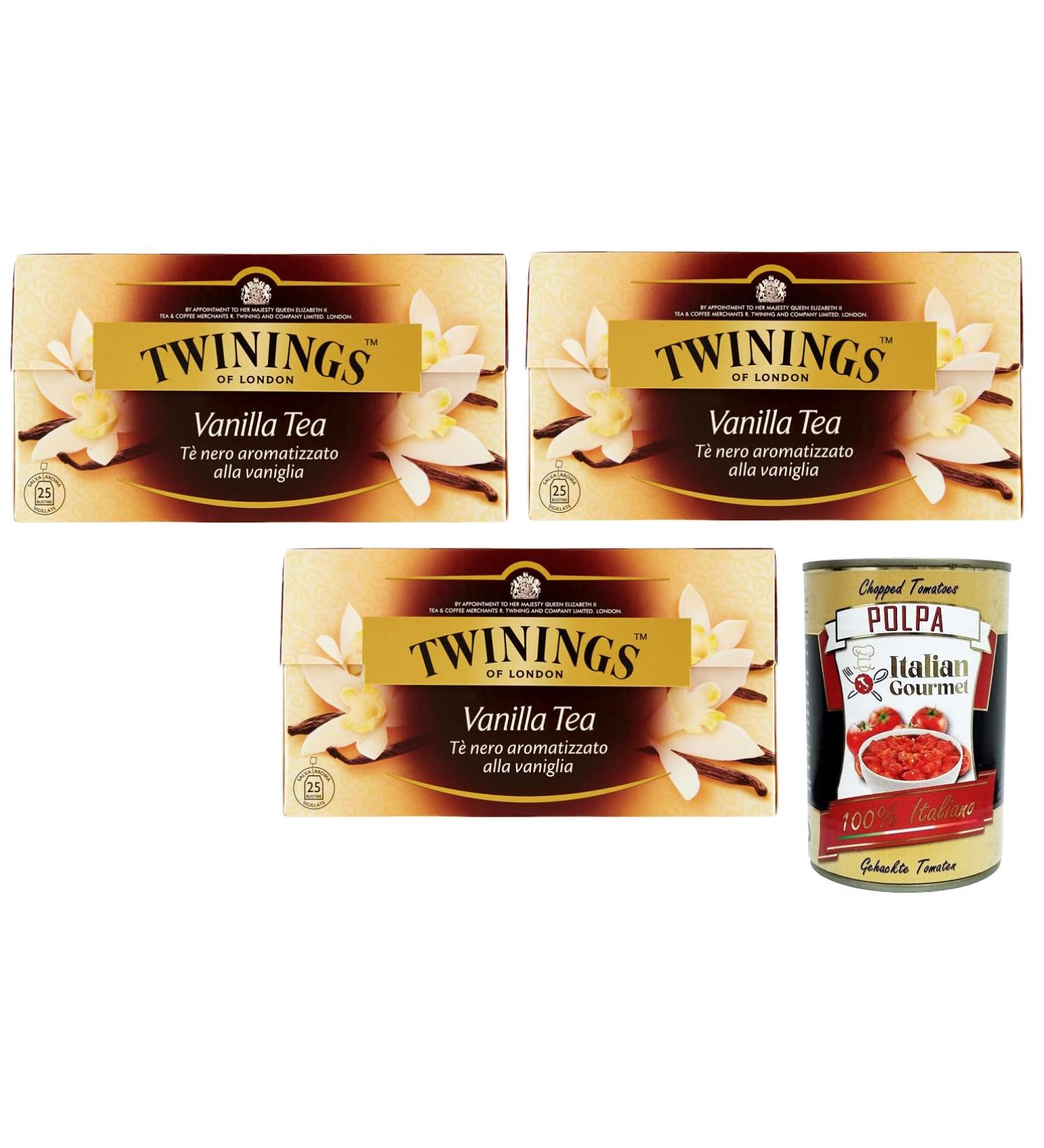  Italian Gourmet E.R. Set of 3 Twinings Vanilla Flavored Black Tea Black Tea with Vanilla Flavor 25 Filters + Gourmet Italian Tomato Pulp Box 400 g - Buy Online on GoSupps.com
