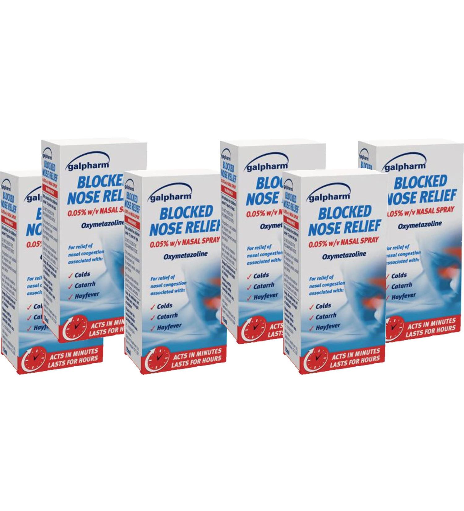 6 x GALPHARM Blocked Nose Relief Nasal Spray OXYMETAZOLINE HAYFEVER Catarrh
