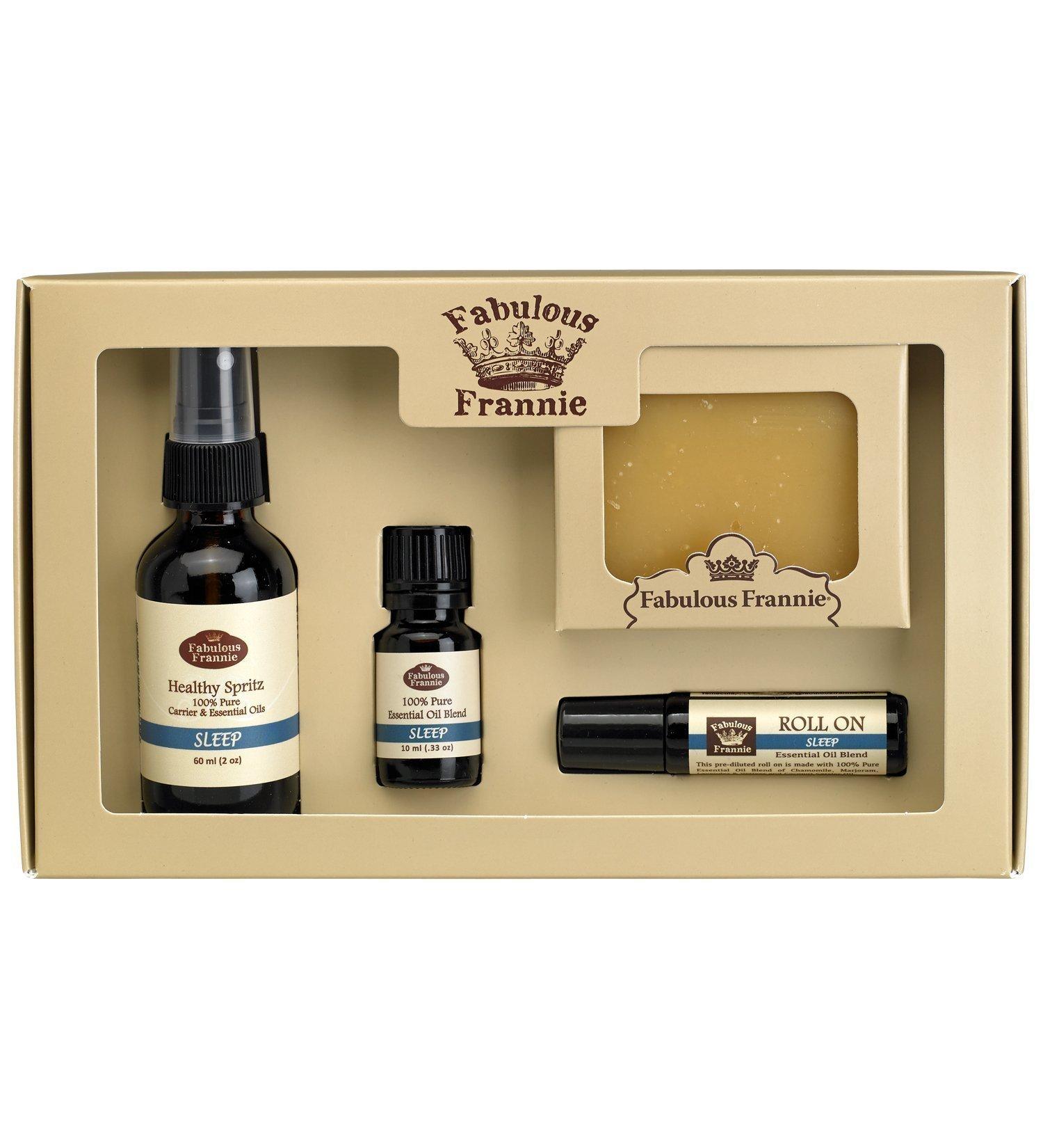 Fabulous Frannie Sleep Wellness Kit - All Natural Ingredients and 100% Pure Essential Oils - Sleep Blend Contains Chamomile Marjoram Bulgarian Lavender and Vetiver Essential Oils.