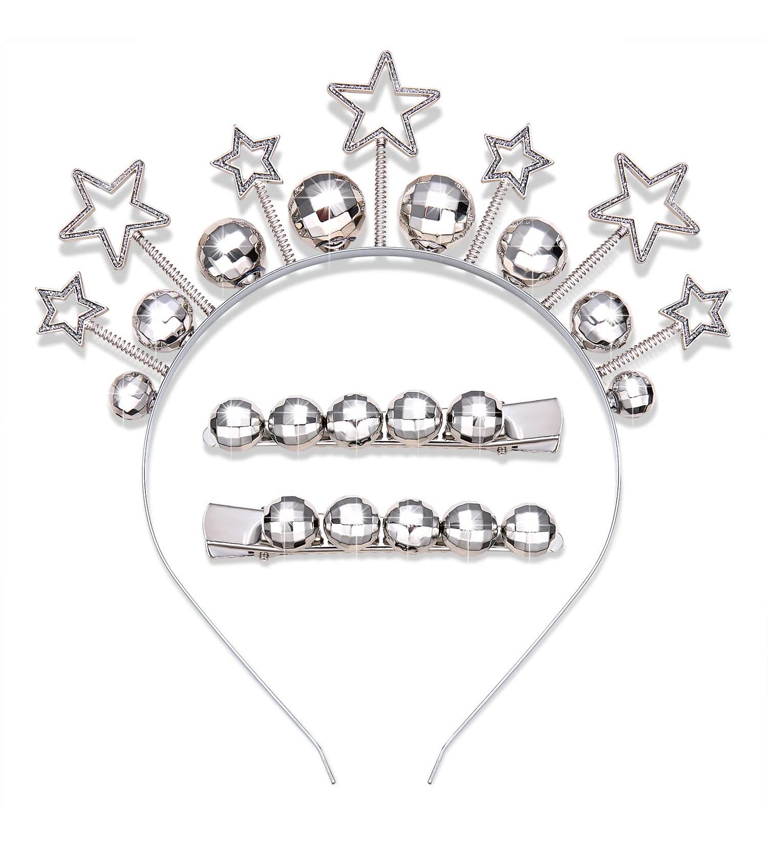 Disco Ball Headband Hair Clips - Vintage Rhinestone Star Mirrorball Hairband Tiara for Party Favor & Decor - Unique Hair Accessories (Barrettes) - Buy Online on GoSupps.com