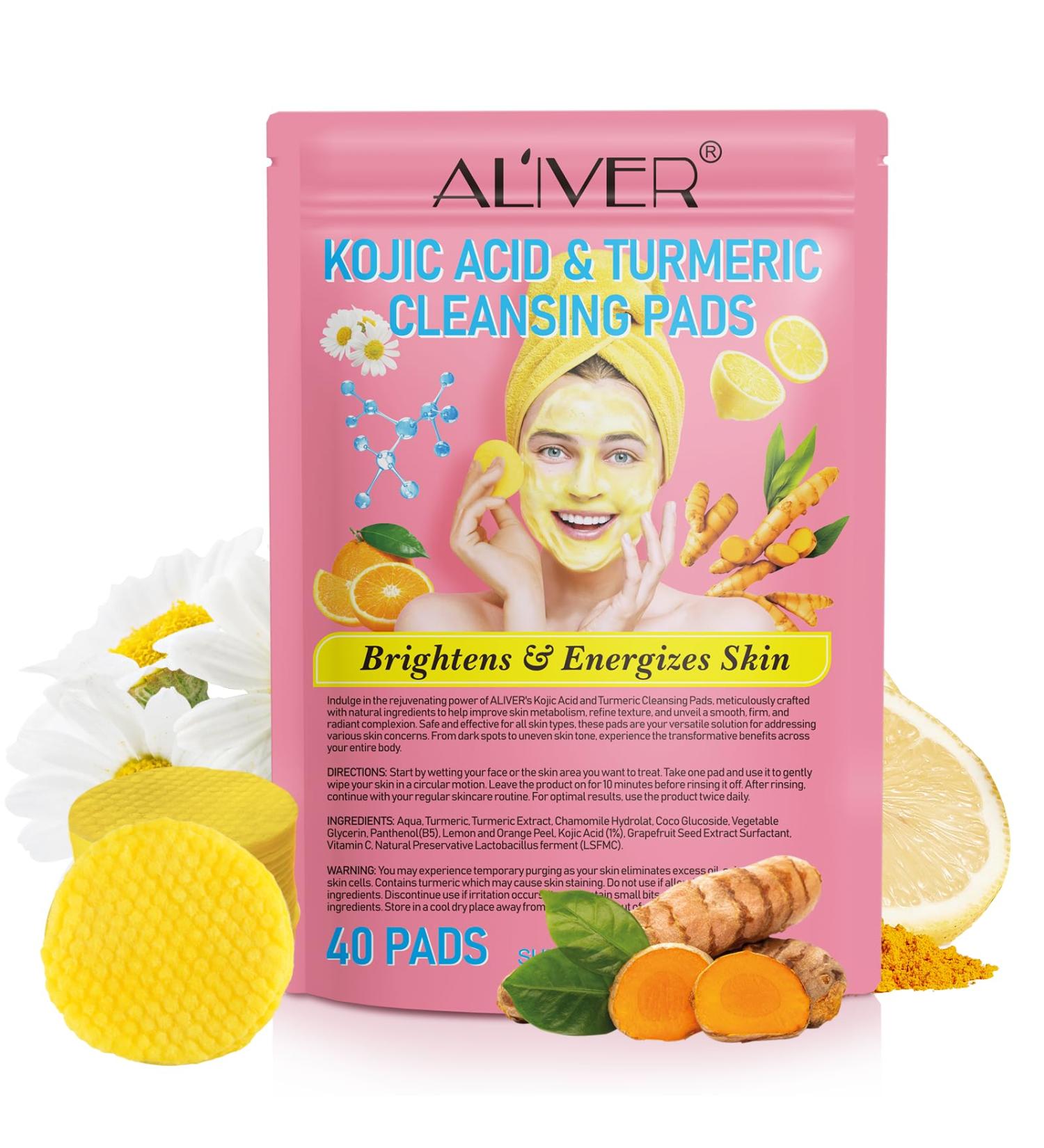 Kojic Acid And Turmeric Pads Resurfacing Pads For Face & Body Exfoliating Cleansing Pads Facial Sponges For Cleansing(40 Pads) - Buy Online on GoSupps.com