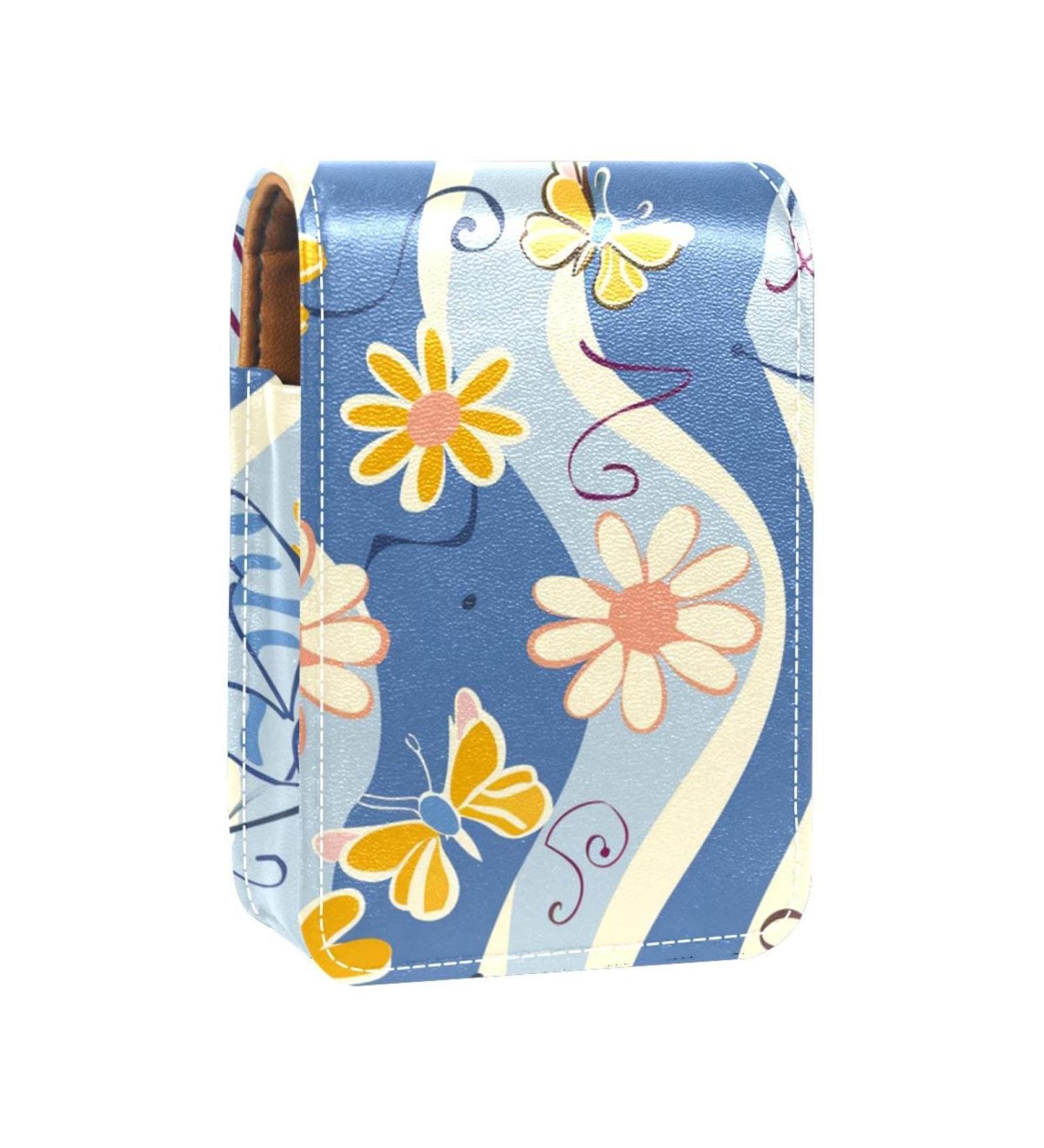 Buy Stylish Leather Lipstick Case Organizer with Mirror | Colorful Butterflies & Flowers Design - Mini Lip Gloss Holder for Travel - Buy Online on GoSupps.com