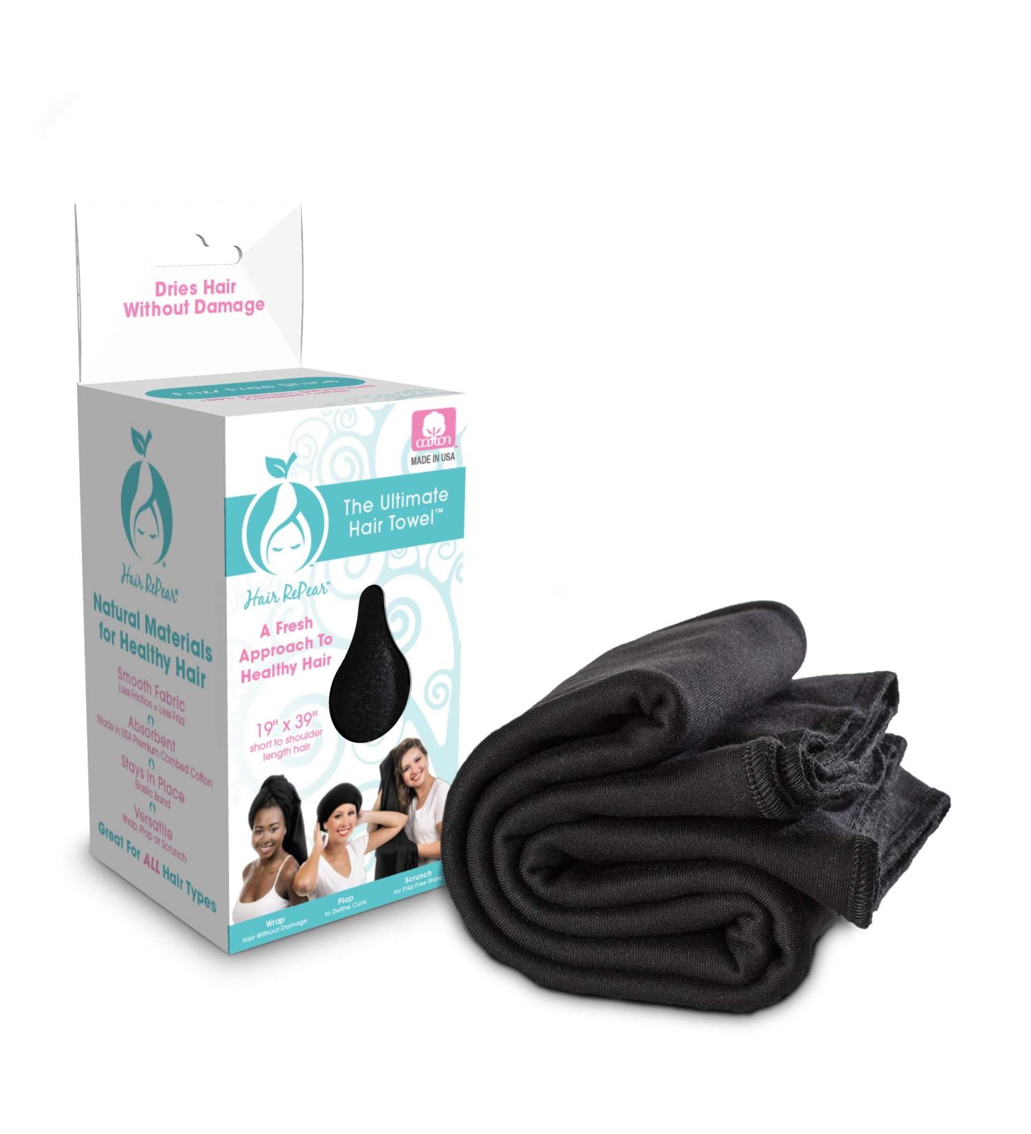 Hair RePear Ultimate Short Hair Towel - Anti Frizz Premium Cotton - 3 Sizes, Black - Buy Online on GoSupps.com