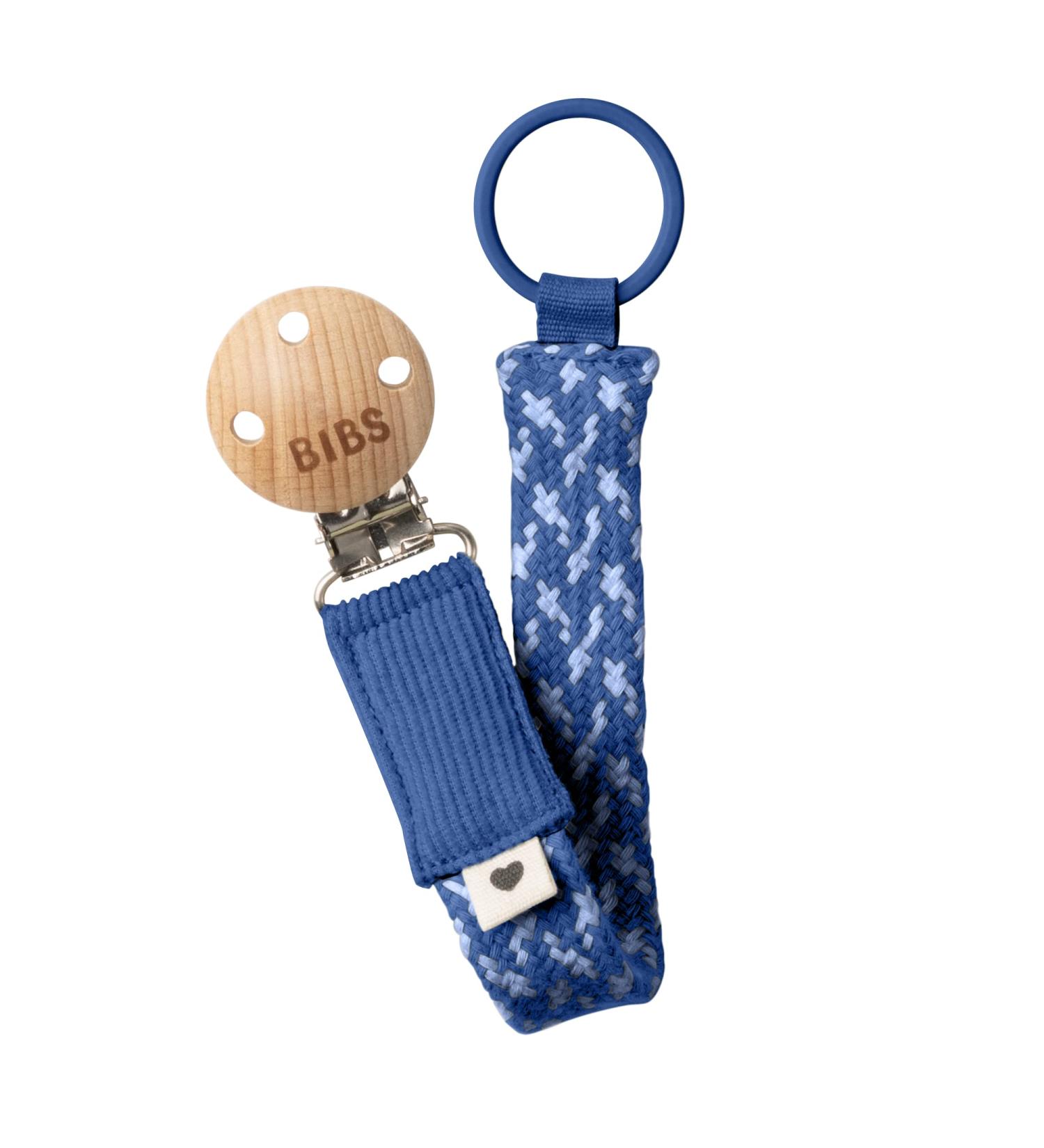 BIBS Paci Braid Dummy Chain Organic Cotton Danish Design | Cornflower/Dusty Blue | 0-36 Months - Buy Online on GoSupps.com
