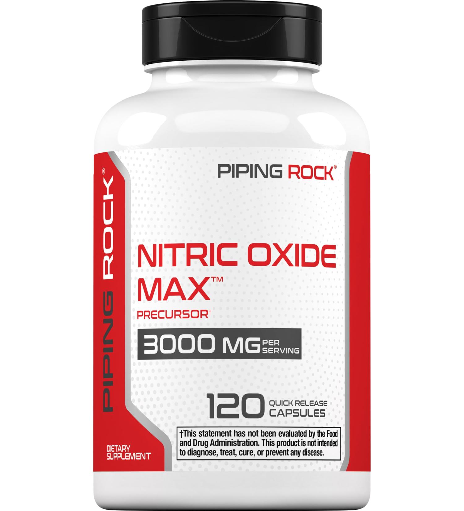 Piping Rock Nitric Oxide Supplement | 3000mg | 120 Capsules | Precursor for Men and Women | Max Blend with L Arginine and L Citrulline | Non-GMO Gluten Free - Buy Online on GoSupps.com