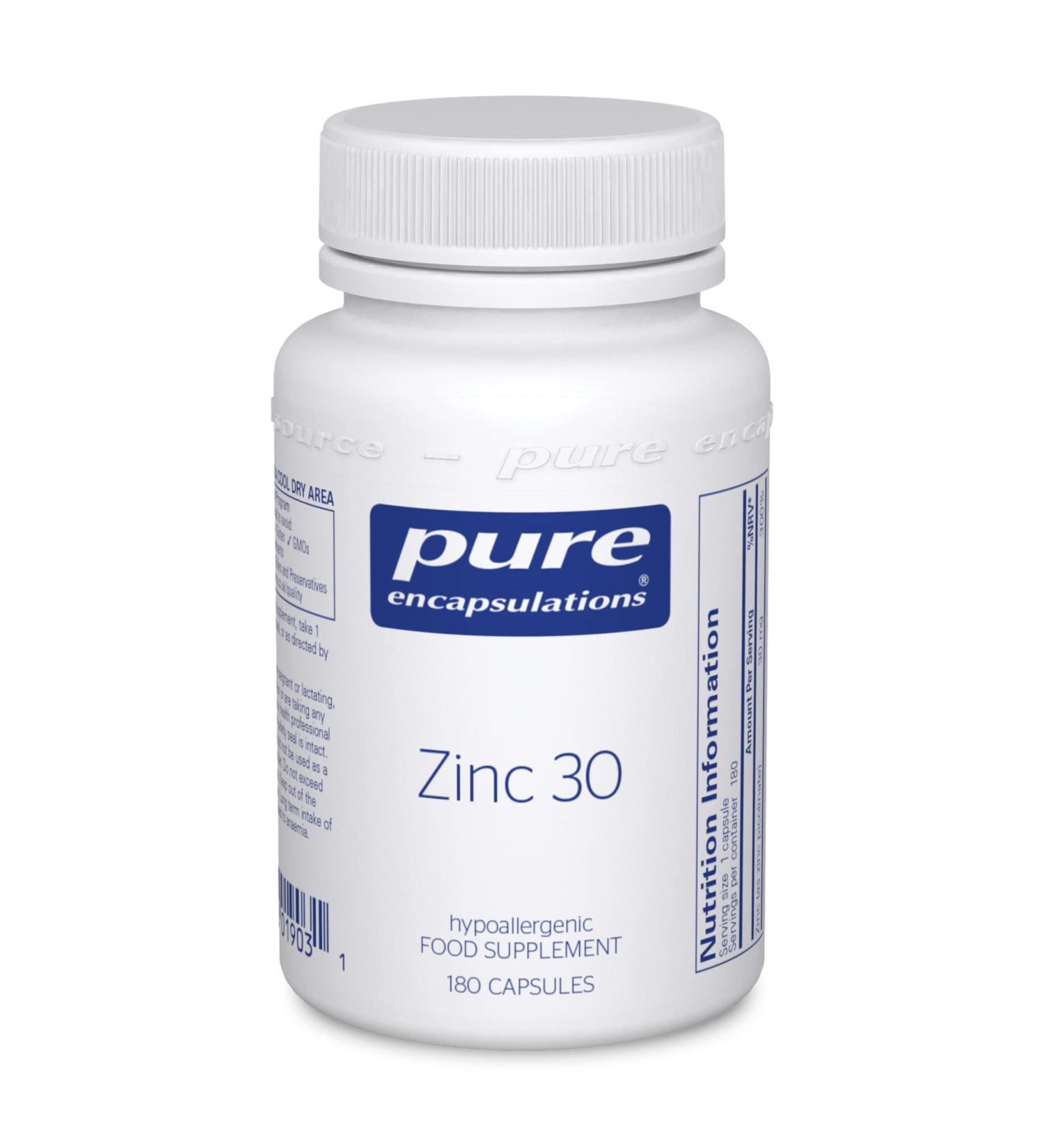 Pure Encapsulations Zinc 30 - 30mg Zinc Picolinate Immune System Support - 180 Capsules - Buy Online on GoSupps.com