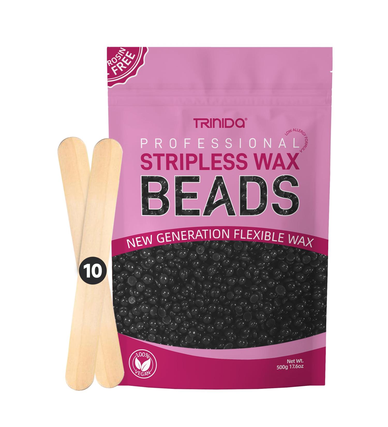 TRINIDA Wax Beads Professional Hard Wax 500g with Applicators - Painless Hair Removal for Women and Men - Charcoal - Buy Online on GoSupps.com