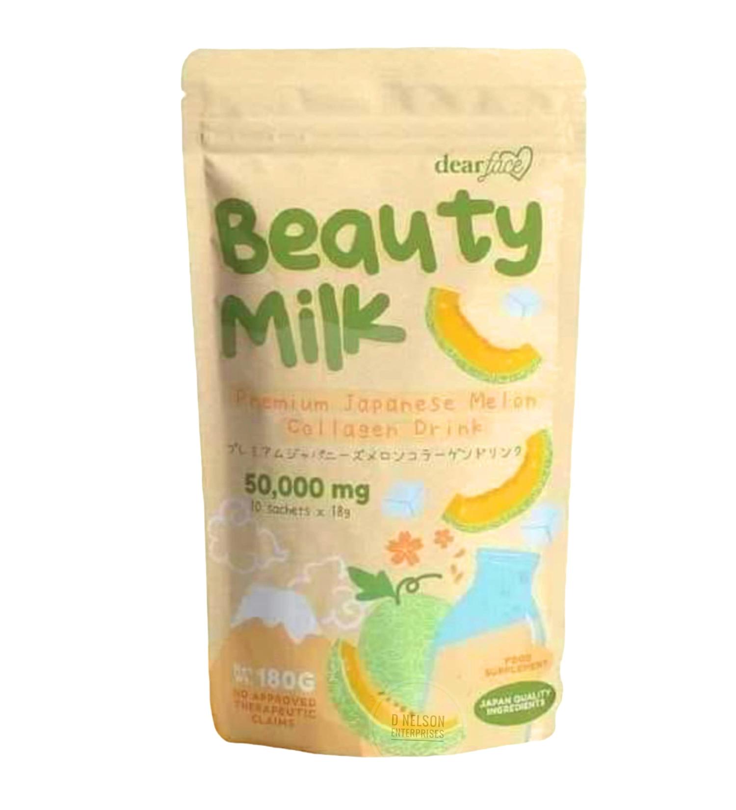 Dear Face Beauty Milk Japanese Collagen MELON Drink - 50 000mg Hydrolyzed Collagen 6.3 Ounce (Pack of 1) - Buy Online on GoSupps.com