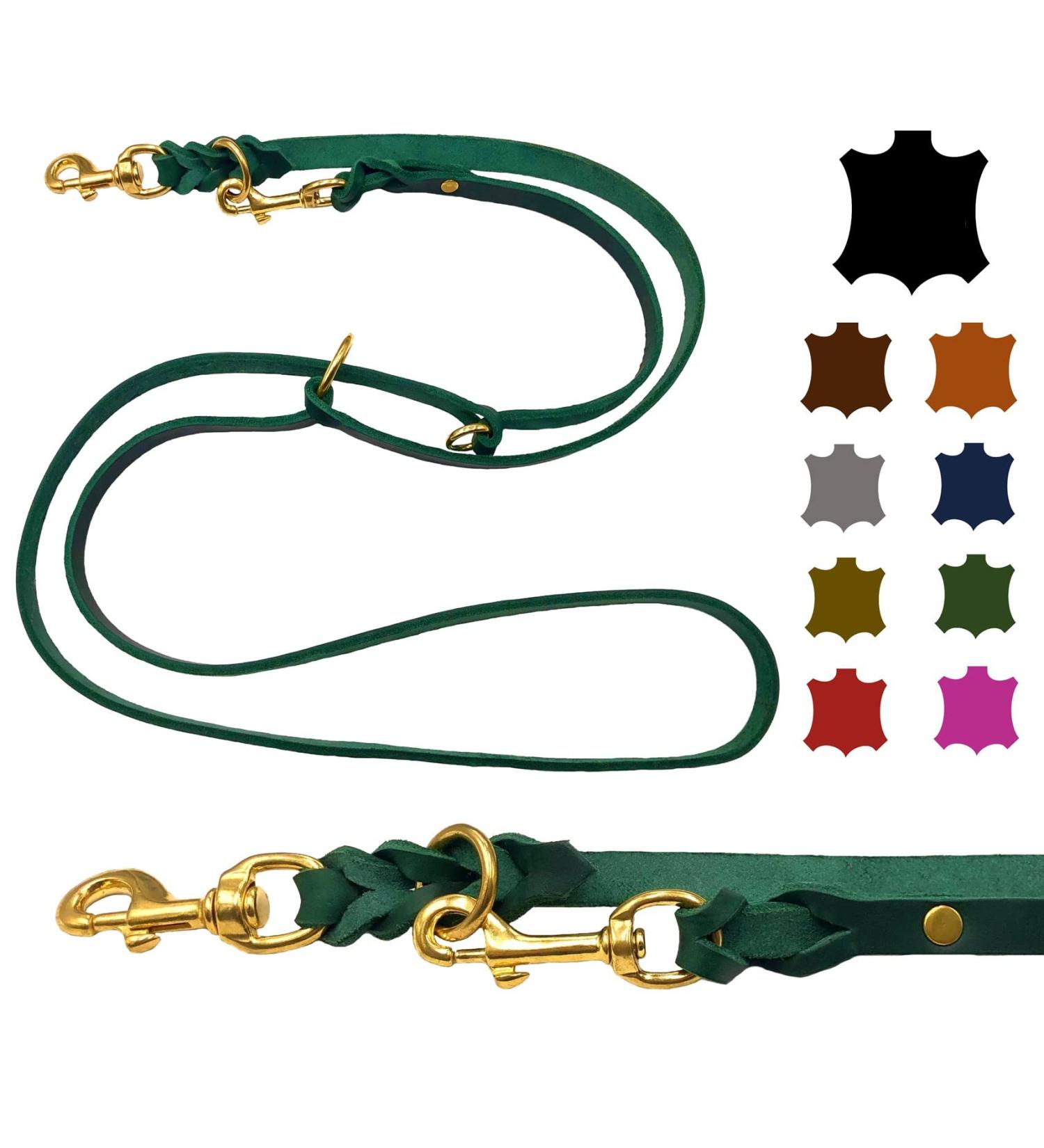 Buy Dogeleine Fat Leather Brass Leash for Small & Large Dogs - 2m to 5m Adjustable Double Linen - Fir Green (2.80m x 8mm) - Buy Online on GoSupps.com