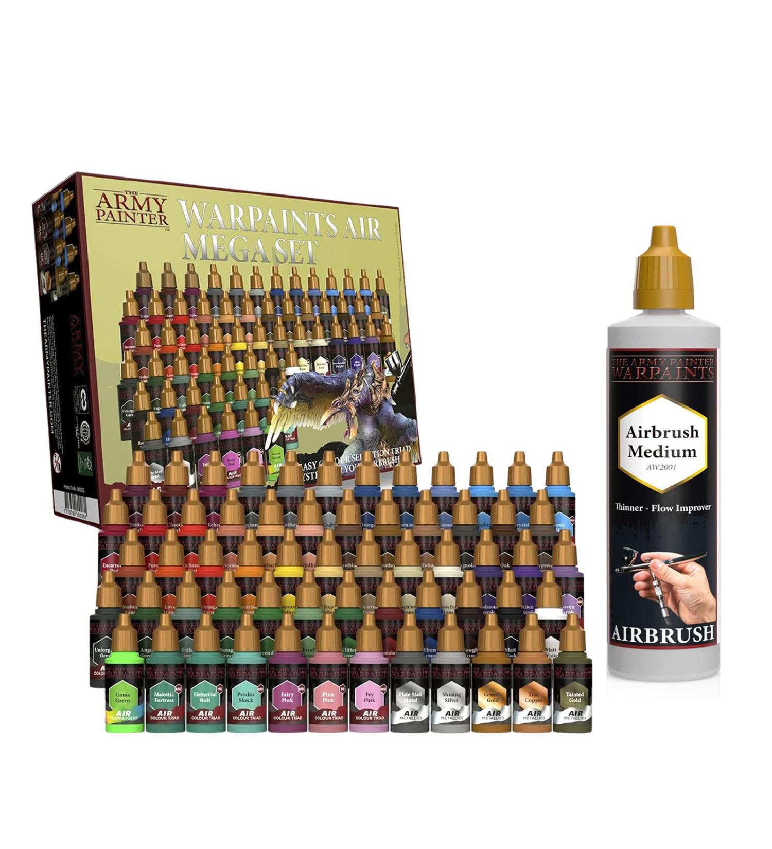 The Army Painter Warpaints Airbrush Mega Paint Set Bundle with Paint Thinner - Non-Toxic Water Based Acrylic Paints for Miniature Wargaming - Buy Online on GoSupps.com