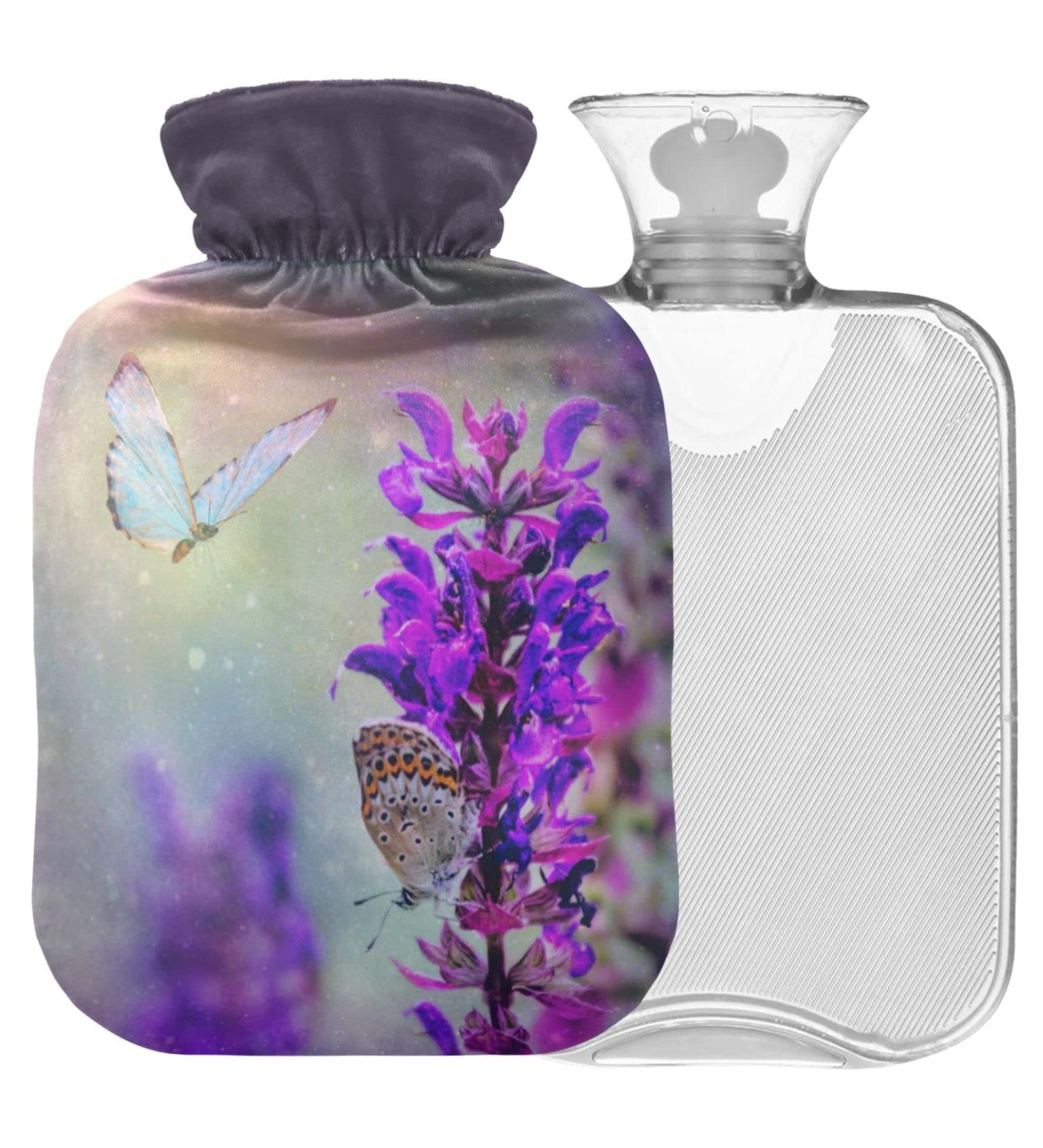 Buy Naanle 2L Hot Water Bottle with Butterfly Lavender Cover - Heat & Cold Therapy for Pain Relief Back Hands and Neck - Buy Online on GoSupps.com