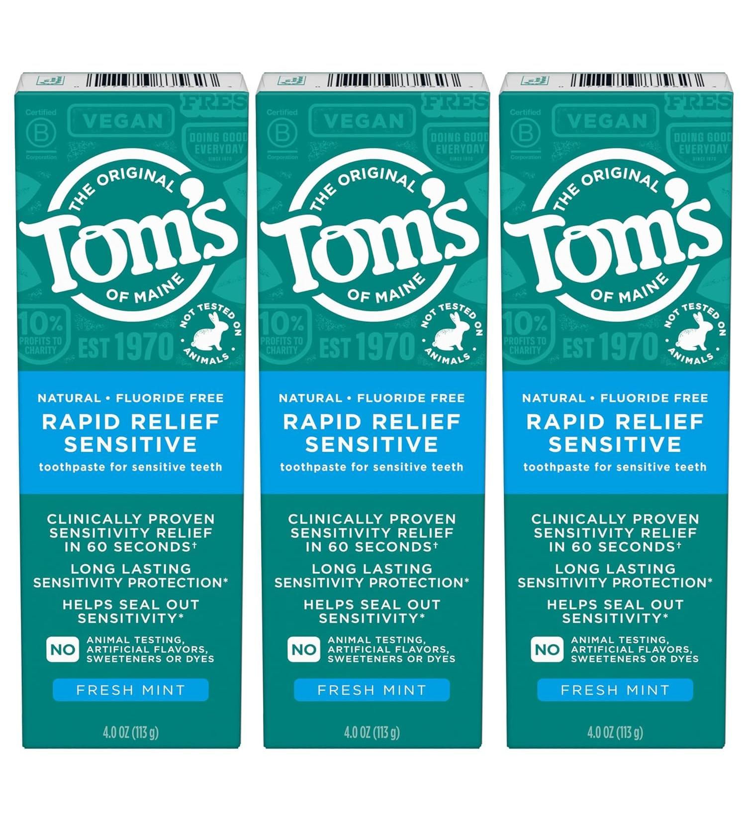 Buy Tom's of Maine Rapid Relief Sensitive Natural Toothpaste - 4 oz Pack of 3 | International Shipping Available - Buy Online on GoSupps.com