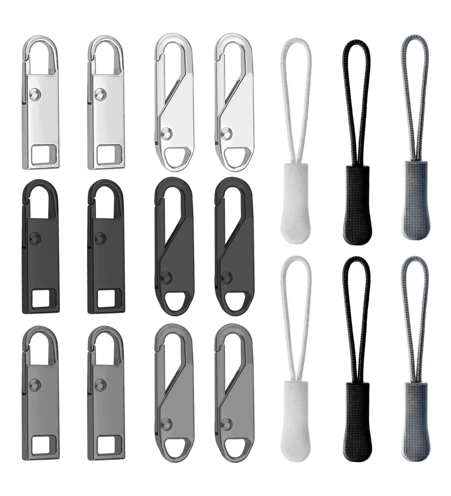 18 Pack Metal Zipper Pull Tabs - Durable Zipper Repair Pendant for Coats Boots Jackets Backpacks & Tents - 3 Styles & Colors - Buy Online on GoSupps.com