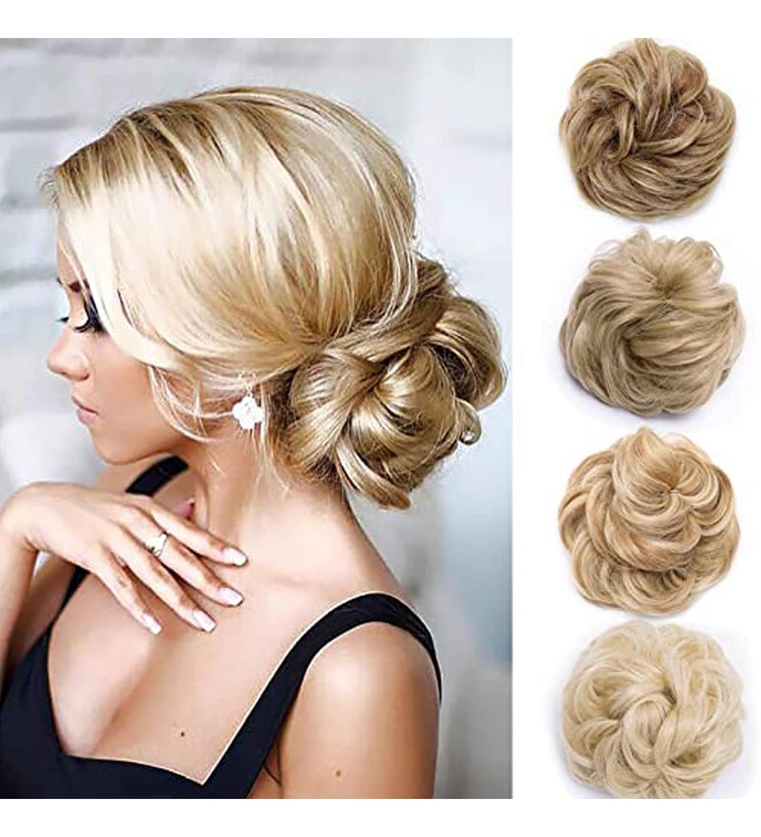 Updo Hairpiece Scrunchy Scrunchie Bun 35g Ribbon Ponytail Extensions Wavy Curly Messy Donut Chignons Honey Blond-Bleach Blond - Buy Online on GoSupps.com