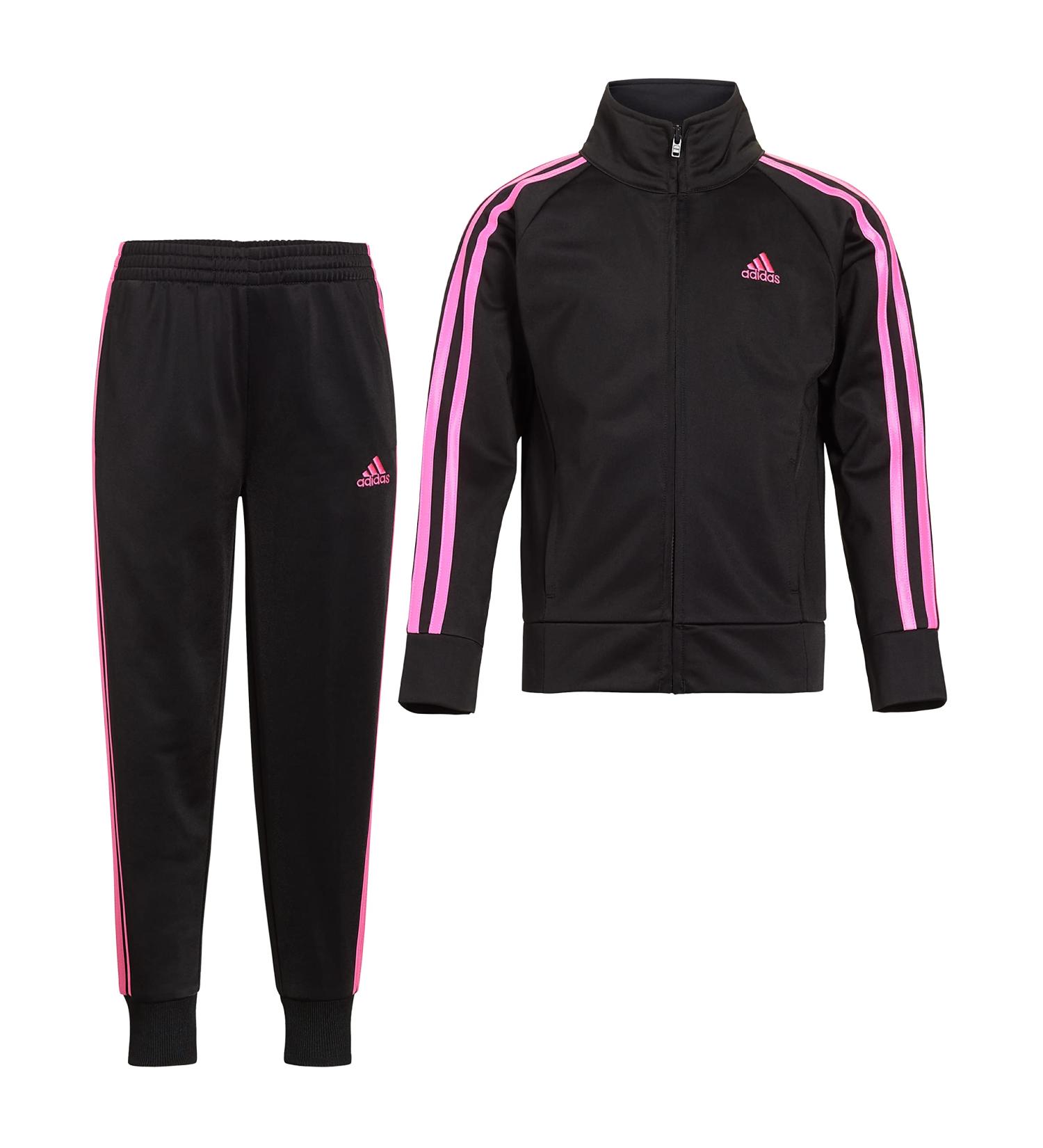 adidas Girls Zip Front Tricot Jacket and Joggers Set - Black/Pink - Size 6 Plus - Buy Online on GoSupps.com