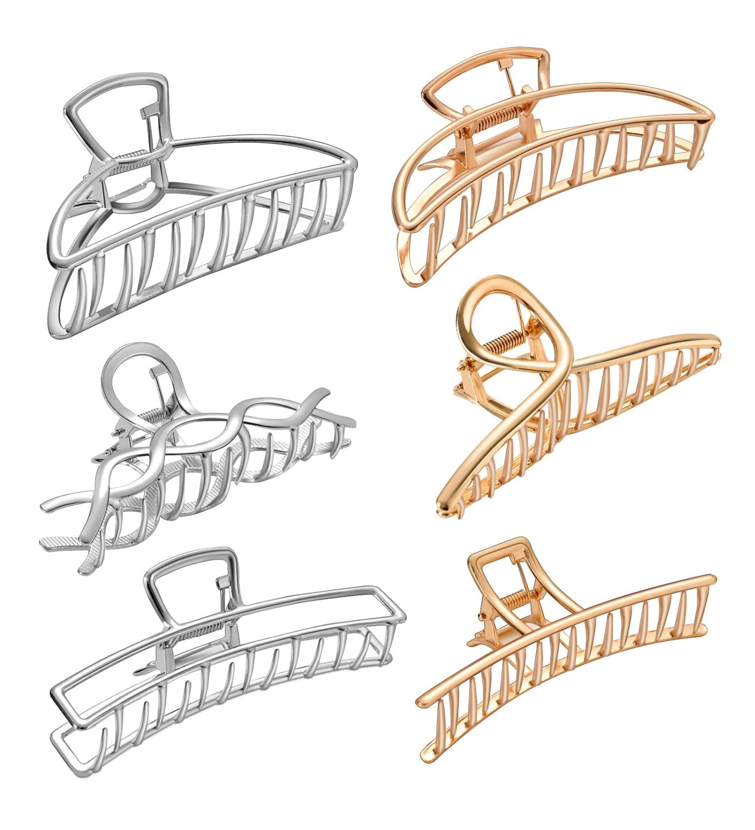 LUNROUG 6 Pack Large Metal Hair Claw Clips - Gold and Silver Fashion Clips for Women - 4 Inch Non-slip Hair Jaw Clips for Thin, Thick, Curly Hair - Buy Online on GoSupps.com