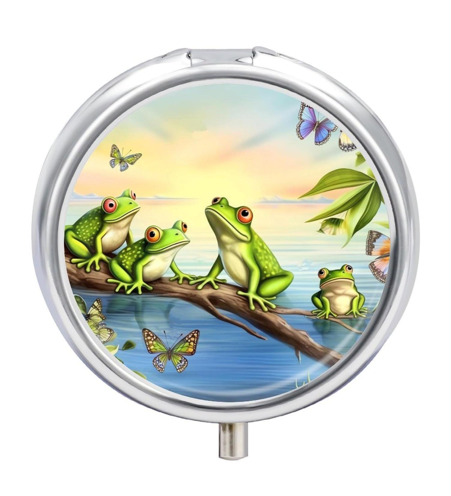 Portable Frog Print Pill Box - 3 Compartment Travel Pill Organizer for Purse & Pocket - Buy Online on GoSupps.com