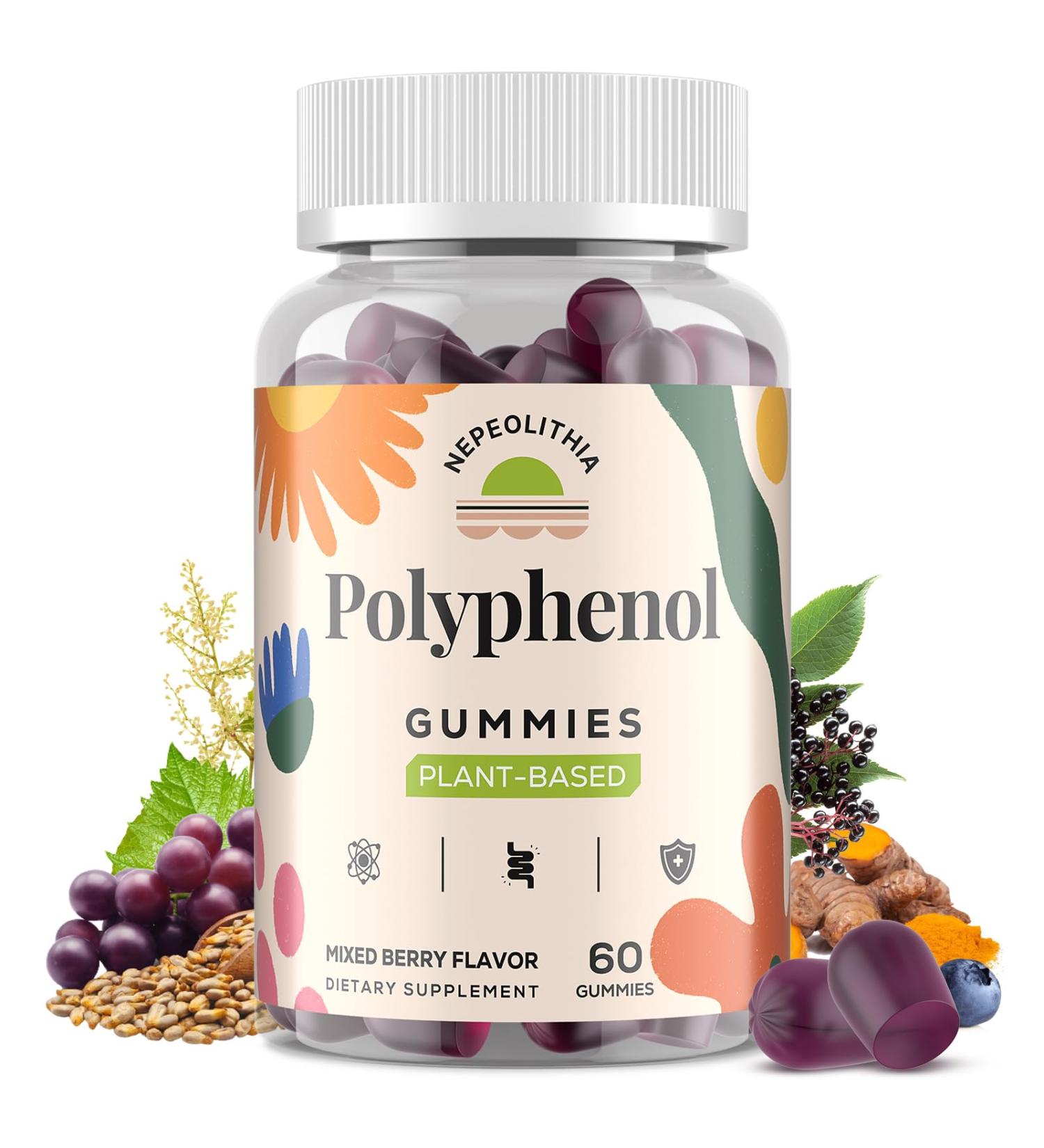 Polyphenol Gummies Plant-Based Formula with Resveratrol Elderberry Grape Turmeric Green Tea Cranberry Extract Vitamins & Minerals Superfood Blend Mixed Berry Flavor 60 Gummies 60 Count (Pack of 1) - Buy Online on GoSupps.com
