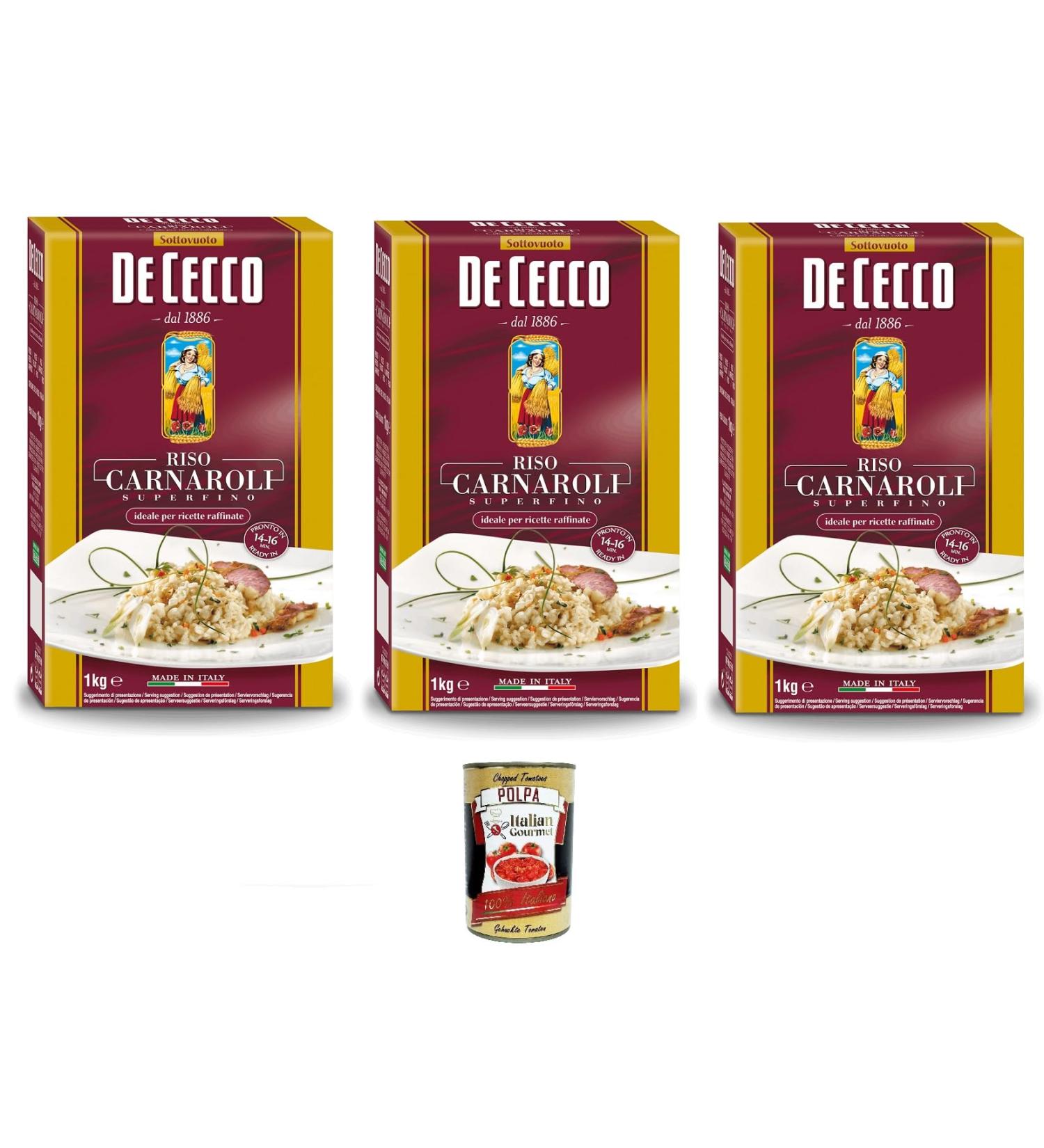  Italian Gourmet E.R. De Cecco Riso Carnaroli Superfino Medium Grain Rice for Risotto 1000g + Italian Gourmet Pulp 400g - Buy Online on GoSupps.com