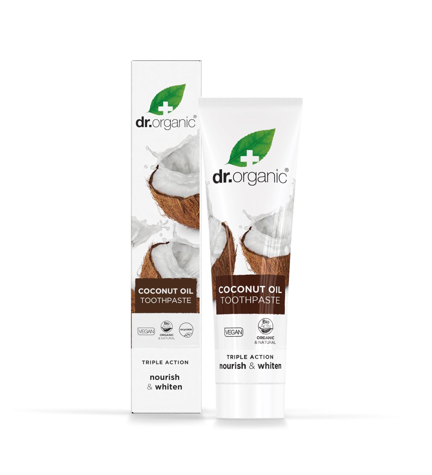Dr. Organic Coconut Oil Whitening Toothpaste - 100ml | Natural Teeth Whitening & Fresh Breath | International Shipping Available - Buy Online on GoSupps.com