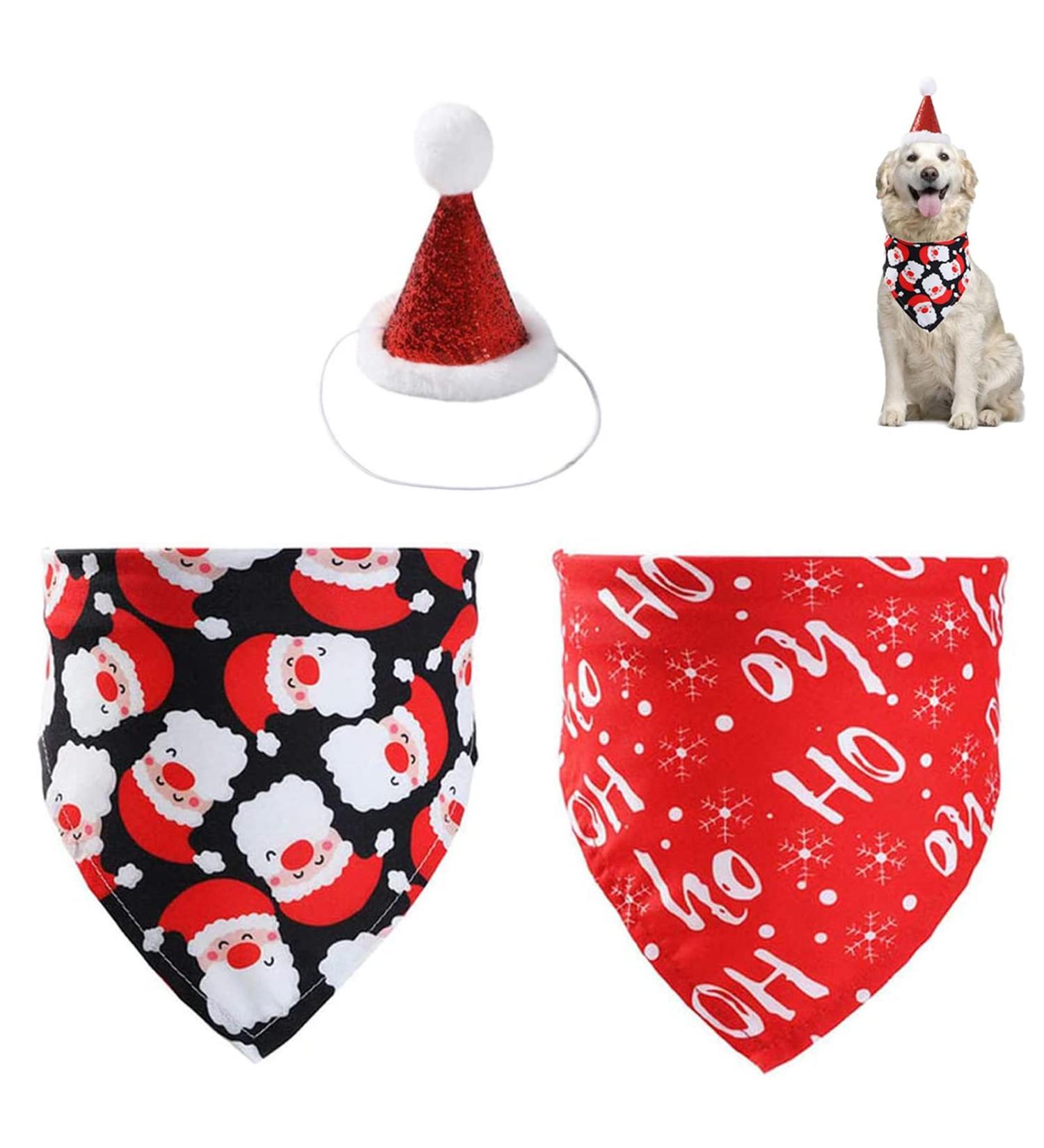 Suoxu Dog Christmas Bandana & Party Hat Set | Triangle Scarf & Festive Outfit for Dogs | Santa Claus Snowflake Design | Ideal Holiday Gift & Decoration - Buy Online on GoSupps.com