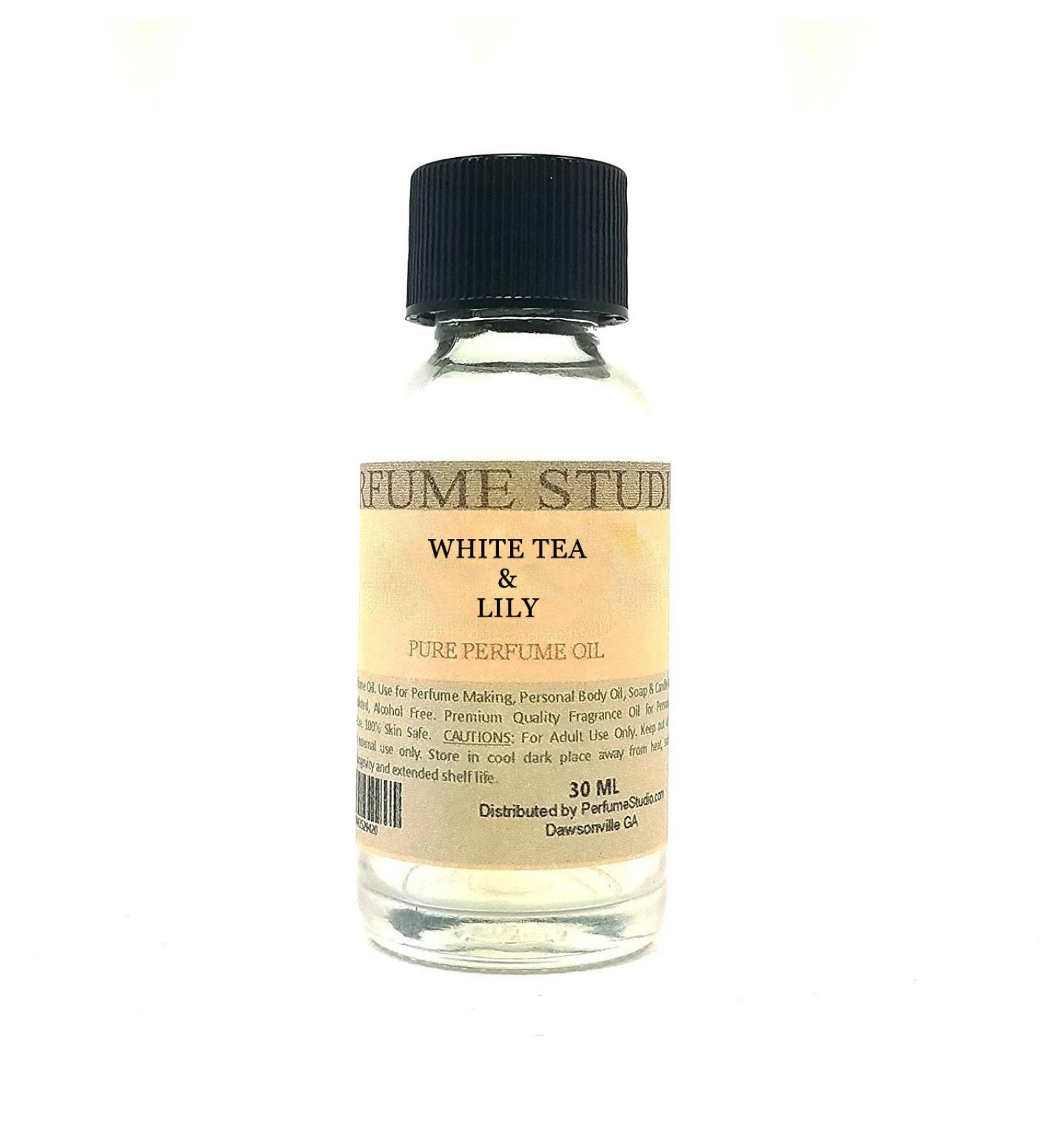 Pure Perfume Oil for Perfume Making Personal Body Oil Soap Candle Making & Incense Splash-On Clear Glass Bottle. Premium Quality Undiluted & Alcohol Free (1oz White Tea & Lily)