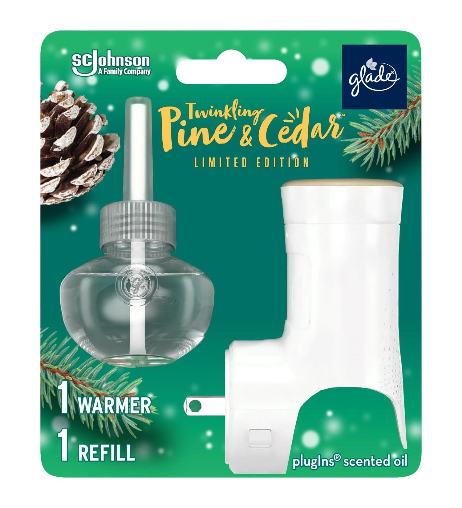 Glade PlugIns Air Freshener Starter Kit Scented and Essential Oils for Home and Bathroom Twinkling Pine & Cedar 1 Warmer and 1 Refill Pine Wonderland - Buy Online on GoSupps.com