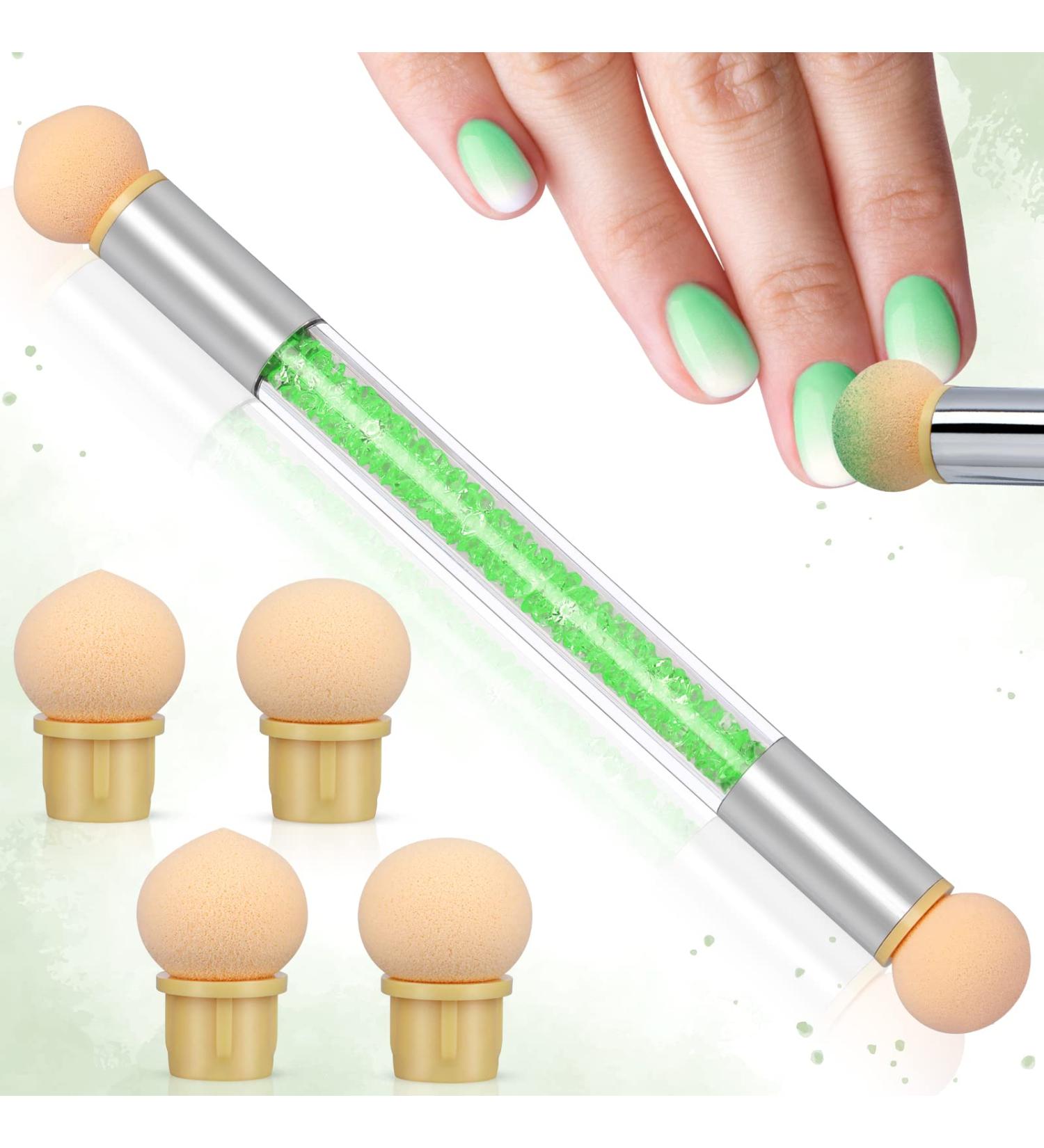 Greoer Nail Art Sponge Brush Applicator with 4 Replacement Heads - Ombre Sponge Nail Design Tool for UV Gel and False Nails - Green - Buy Online on GoSupps.com