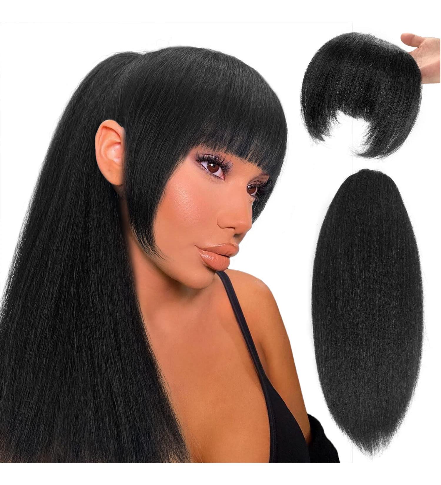 Allyreetress Yaki Drawstring Ponytail with Bangs - Long Yaki Straight Ponytail Extension for Black Women Synthetic Hairpiece Clip in Ponytails Extension for Daily Party Use (black) 20 inches with bangs black - Buy Online on GoSupps.com