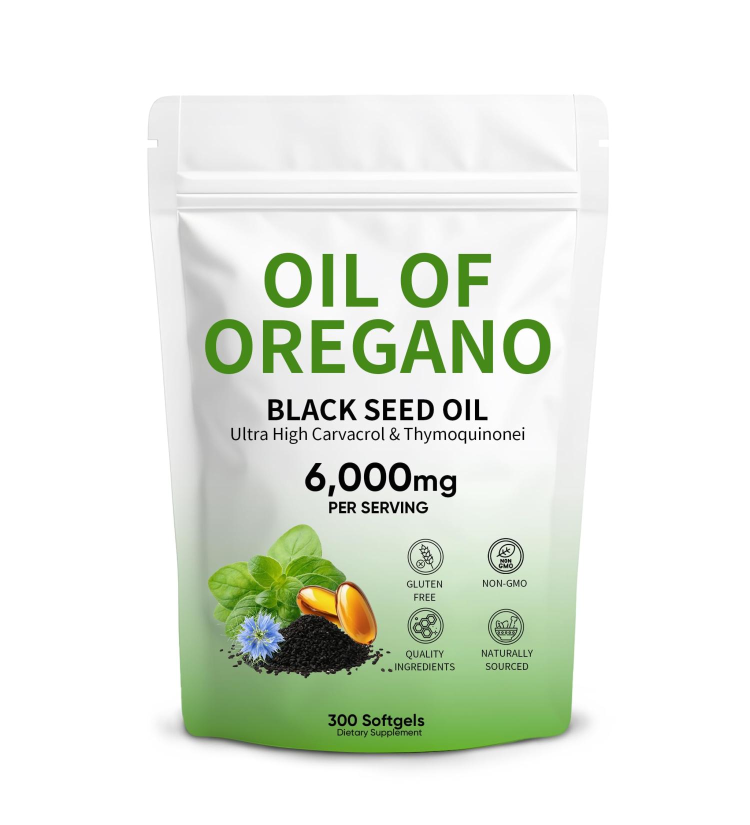 Oil of Oregano 6 000mg with Black Seed Oil Oregano Oil Capsules Organic with Carvacrol & Thymoquinone 2-in-1 Formula for Immune Support & Digestive Health Non-GMO & Gluten Free 300 Softgels (1) - Buy Online on GoSupps.com