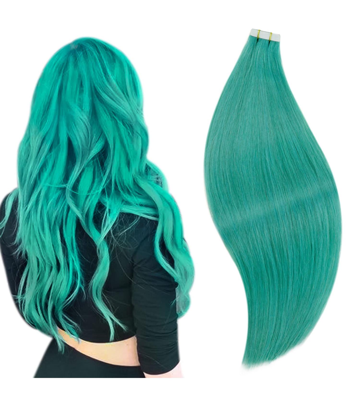 Runature 40cm Real Hair Tape Extensions - Green & Teal - 10 Pieces 25g Invisible Hair Extensions for Smooth Volume - Buy Online on GoSupps.com