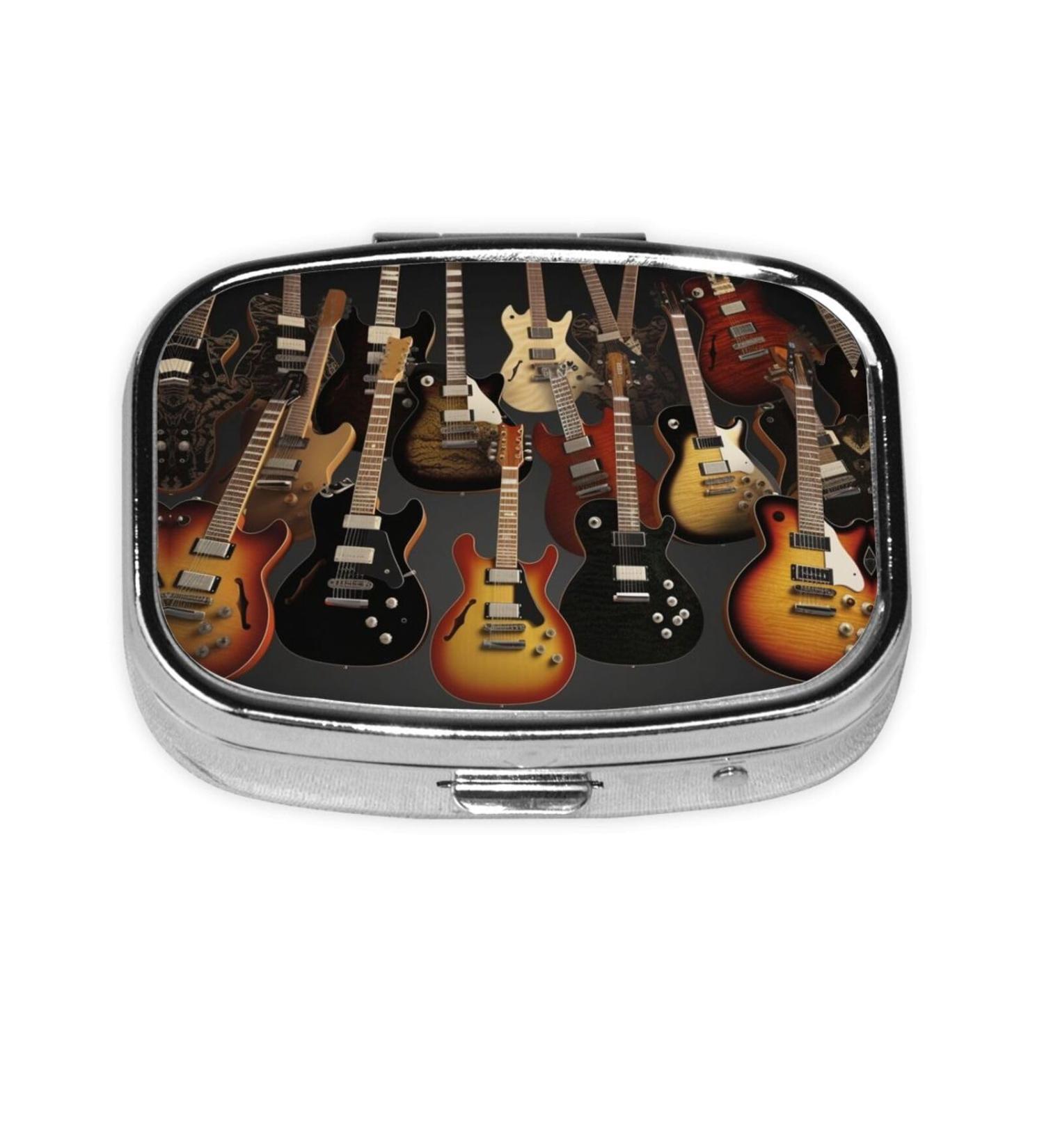Shop Guitars Printing 2 Compartment Pill Case | Cute Travel Pill Box Organizer for Pocket & Gifts - Buy Online on GoSupps.com