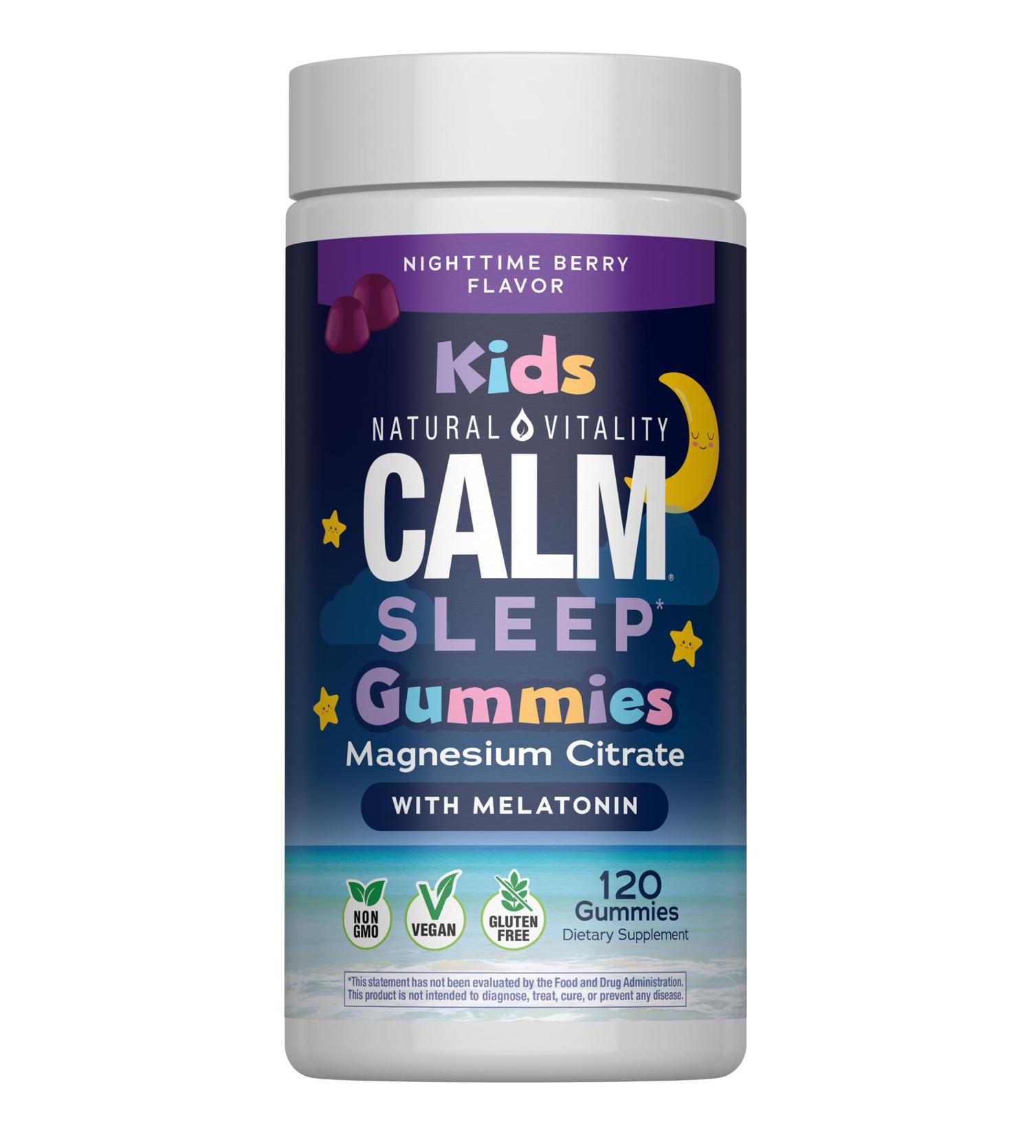 Natural Vitality Calm Magnesium Citrate Kids Supplement Stress Relief Gummies Supports a Healthy Response to Stress Gluten Free Vegan Nighttime Berry 120 Gummies - Buy Online on GoSupps.com