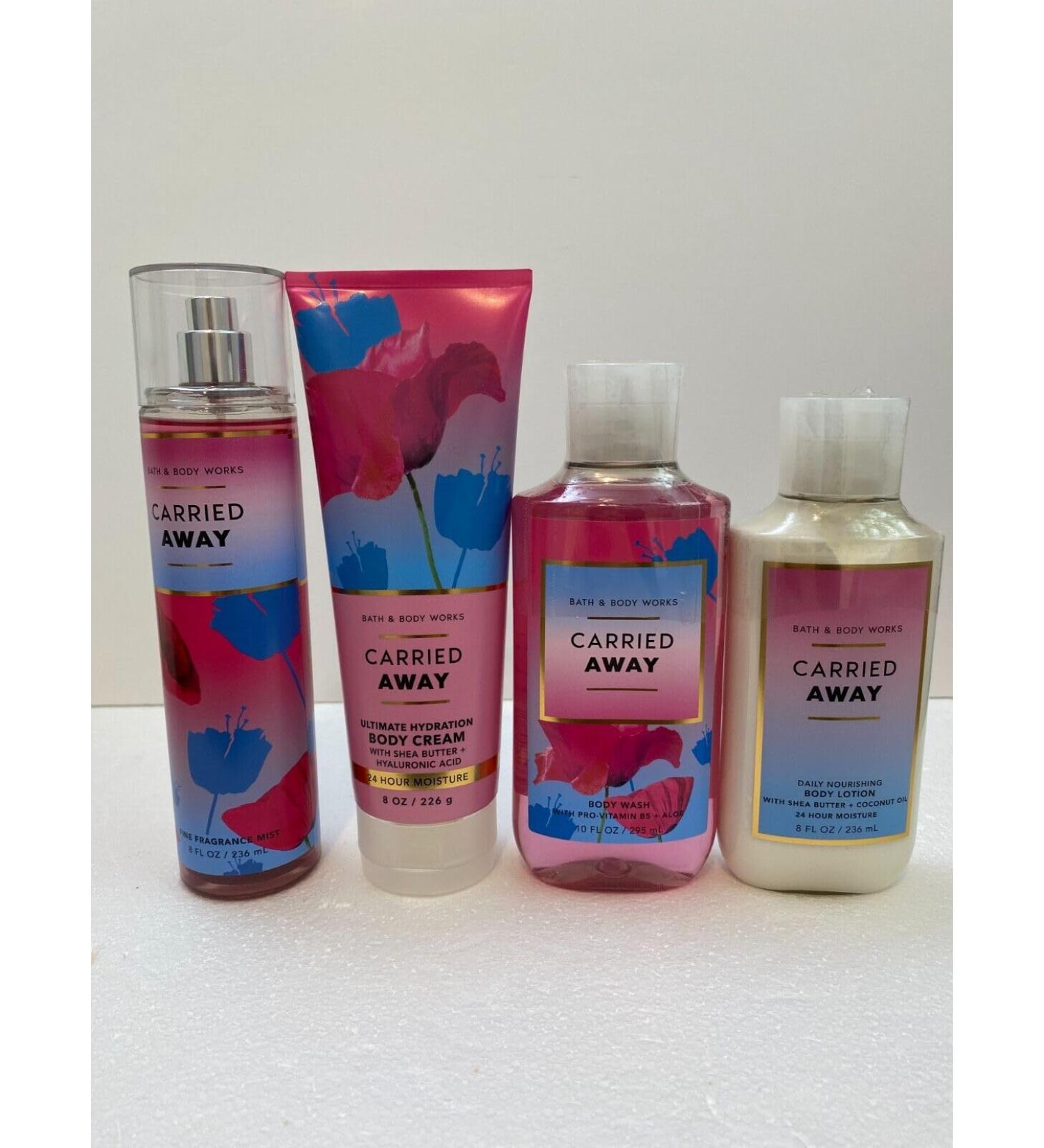 Carried Away Gift Set by Bath Body Works Fine Fragrance Mist(8 fl oz/ 236mL)/Body Lotion(8 fl oz / 236 mL)/Body Wash(10 fl oz / 295 mL)/Ultimate Hydration Body Cream(8 oz / 226 g) Full Size